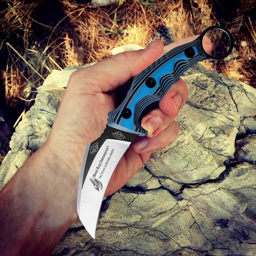 440C Steel Karambit Hunting Knife - Tactical Fixed Blade with Blue G10 Handle (8.2 Inch) - Perfect Outdoor Survival Tool & Unique Gift for Men, Hunters & Camping Enthusiasts - Ideal for Bushcraft, Self Defense & Outdoor Adventures