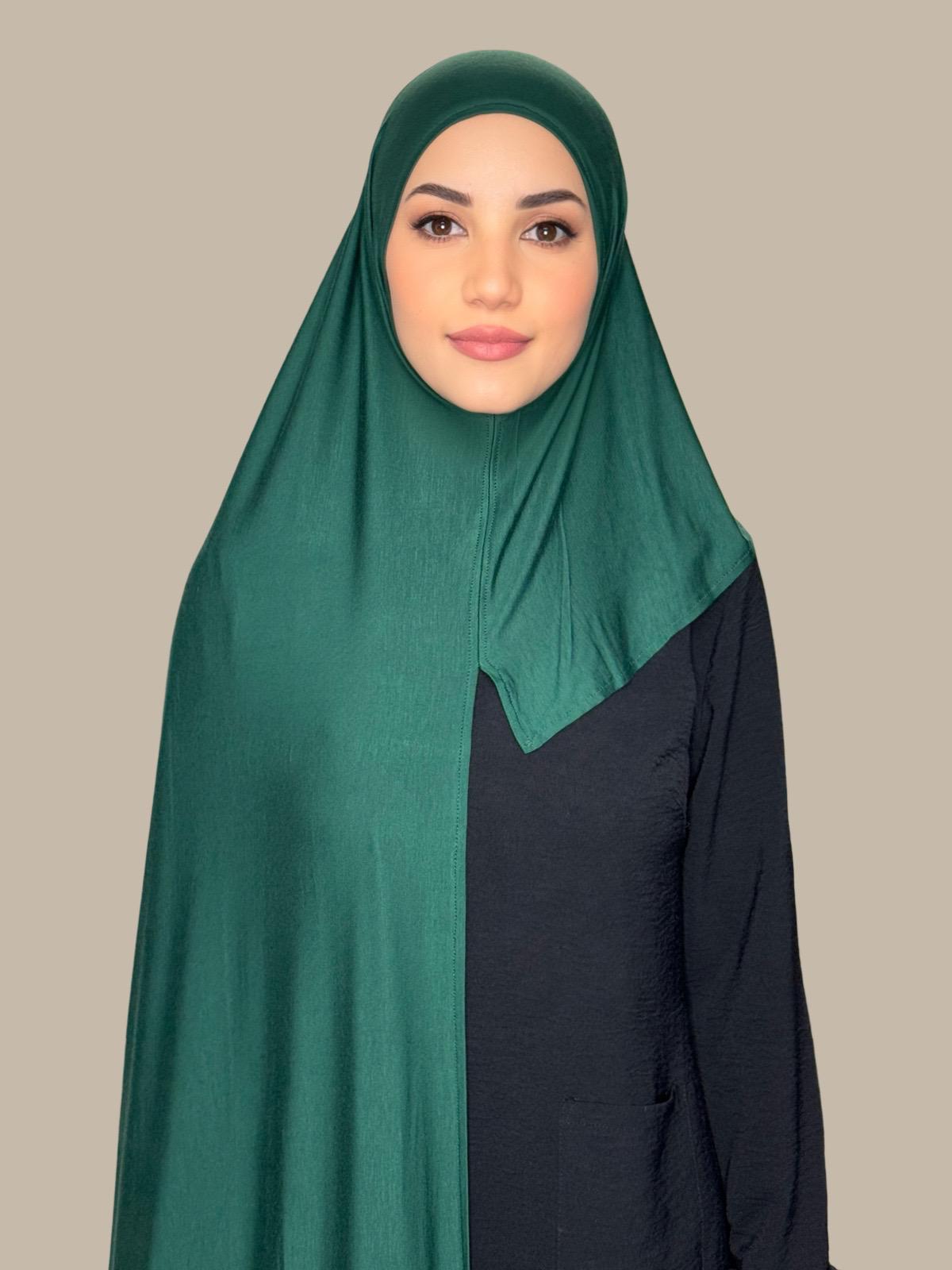 Pre-Sewn Jersey Hijab in Forest Green - Soft & Comfortable Muslim Headscarf for Everyday Wear & Prayer