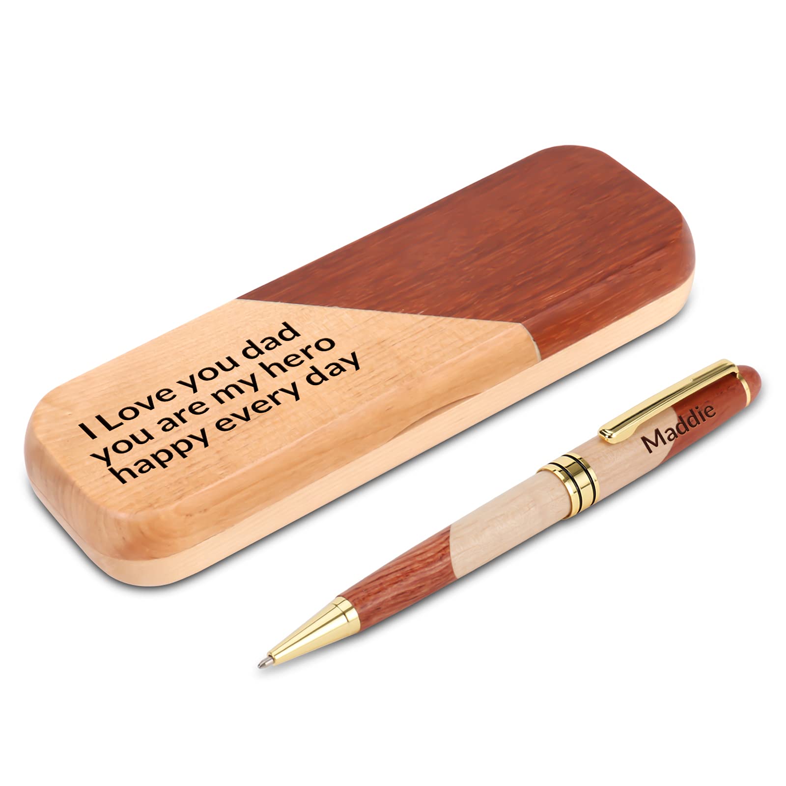 Premium Custom Engraved Luxury Wooden Ballpoint Pen Gift Set - Executive Business Pen with Case, Gel Ink Refills & Elegant Display Box (6.69 x 2.28in Case, 5.78in Pen) - Perfect for Corporate Gifts, Graduation Presents & Executive Writing Accessories