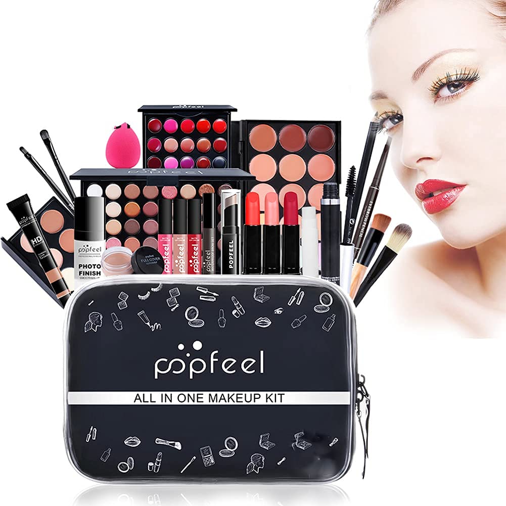 All in One Makeup Kit for Women - Complete Cosmetic Set with Makeup Brushes, Eyeshadow Palette, Lip Gloss, Makeup Bag, Eyebrow Pencil, Mascara & Foundation | Perfect for Daily Makeup, Travel & Professional Use