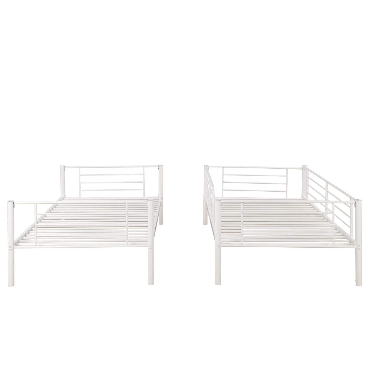Sturdy Metal Twin Over Twin Bunk Bed Frame with Ladder & Safety Rail - No Box Spring Required (White) | Space-Saving Kids Bedroom Furniture for Siblings or Sleepovers