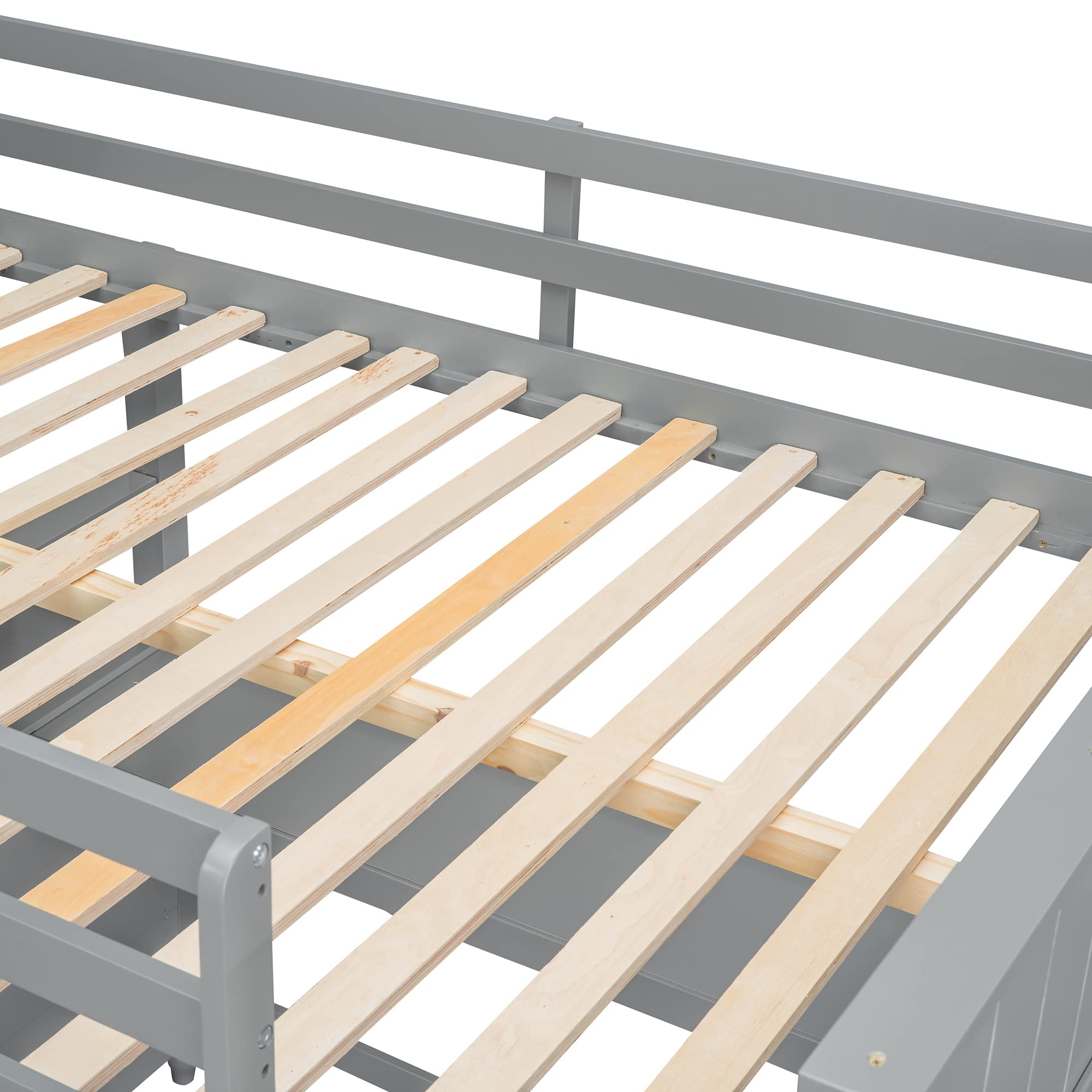 Full Loft Bed with Desk & Storage - Wooden Loft Bed with Drawers & Shelves for Kids, Teens & Adults - Space-Saving Gray Bedroom Furniture for Small Rooms & Dorm Rooms