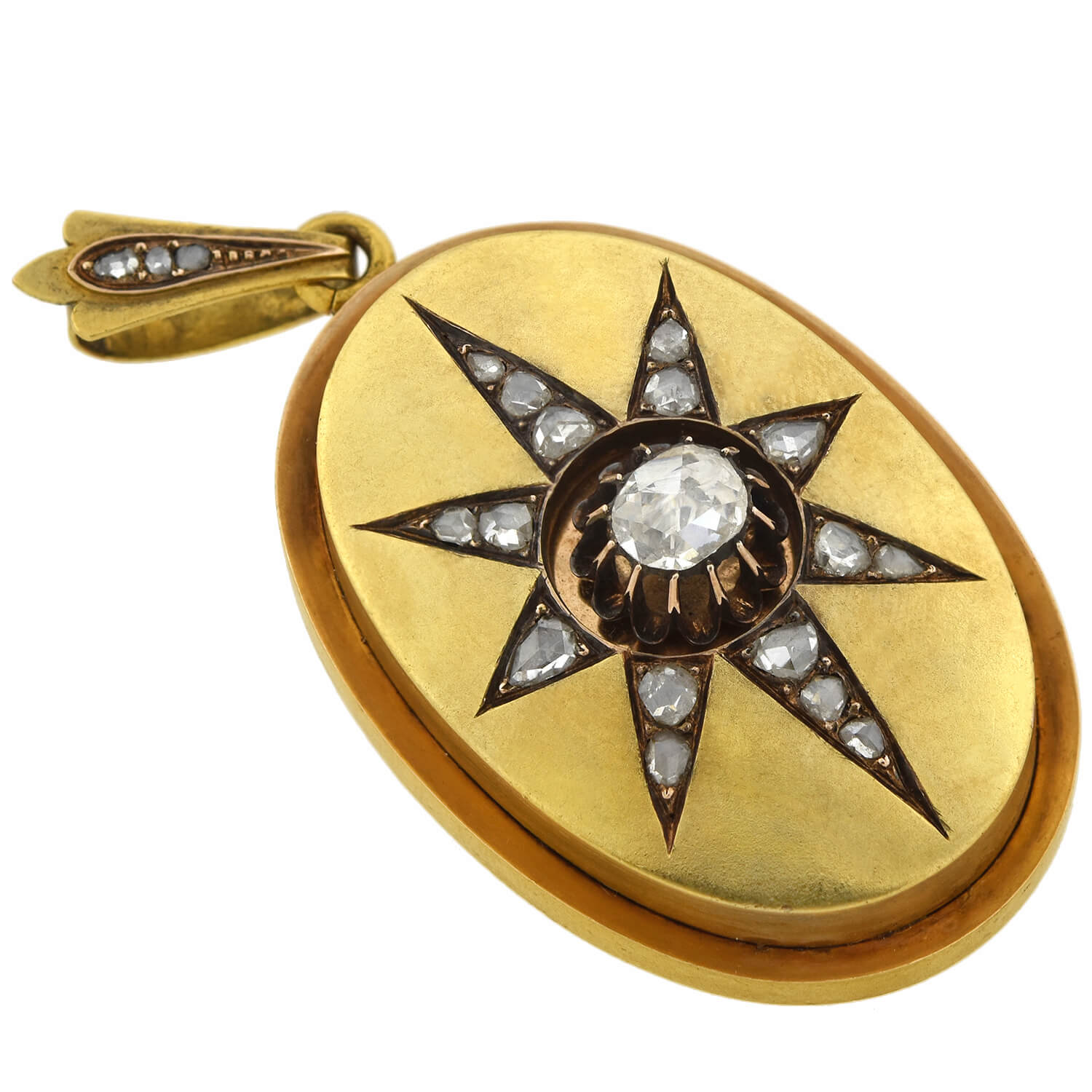 Victorian Style 18K Rose Gold Rose Cut Diamond Starburst Locket Necklace - 1.25 Carat Total Weight - Perfect for Vintage Lovers & Special Occasion Gifts