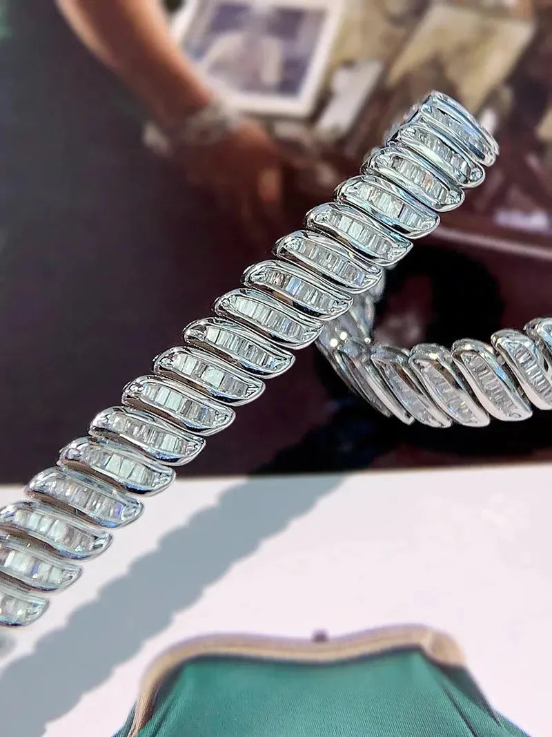 18K White Gold Diamond Bracelet for Women - Real Natural Diamonds, Wide Cuban Chain Design, Luxury Fashion Jewelry - Perfect for Parties, Weddings & Special Occasions