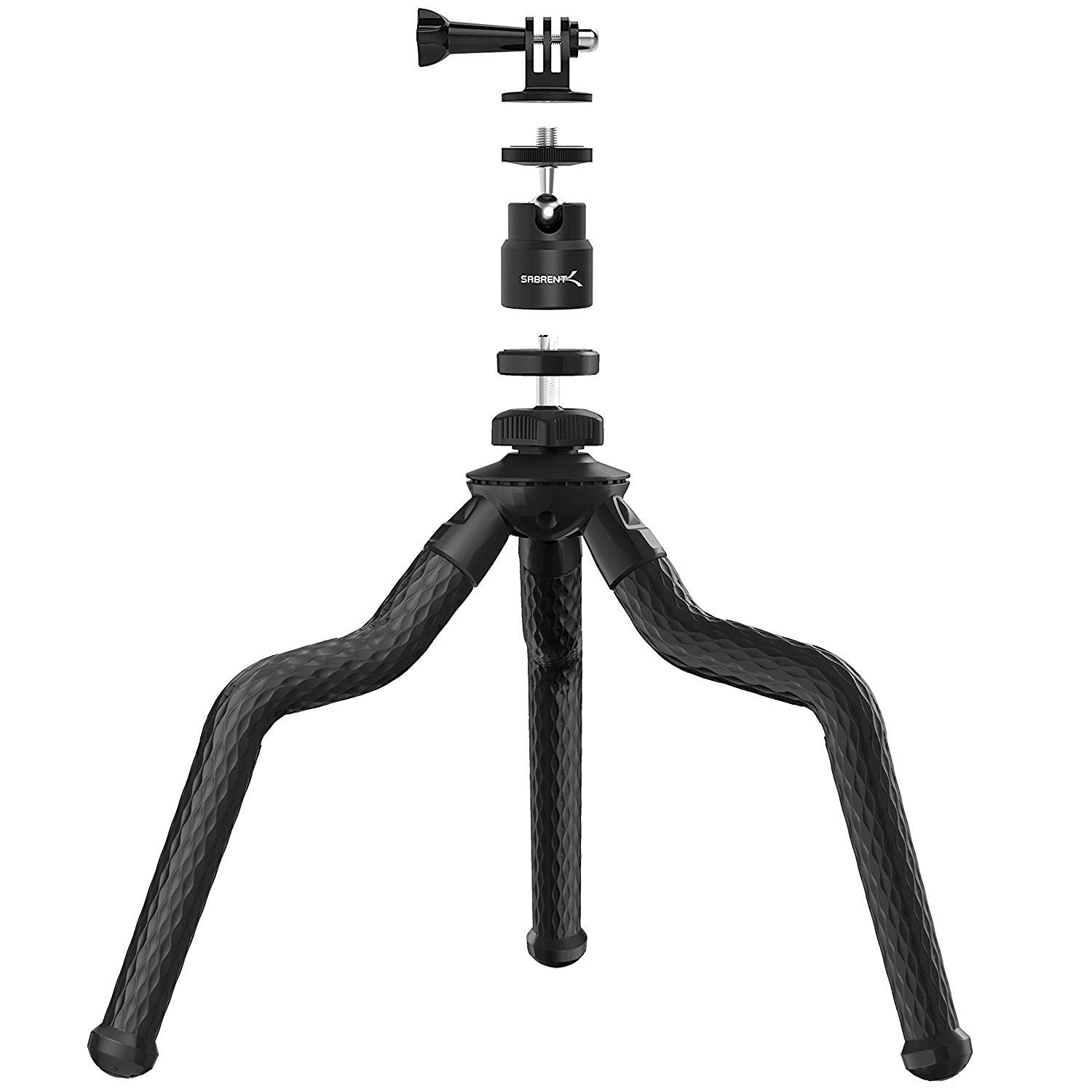 SABRENT Universal Flexible Tripod Mount with Ball Head - Adjustable Stand for DSLR, Camcorder, Smartphone (TP-FLTP-TBHD) - Perfect for Vlogging, Photography & Live Streaming
