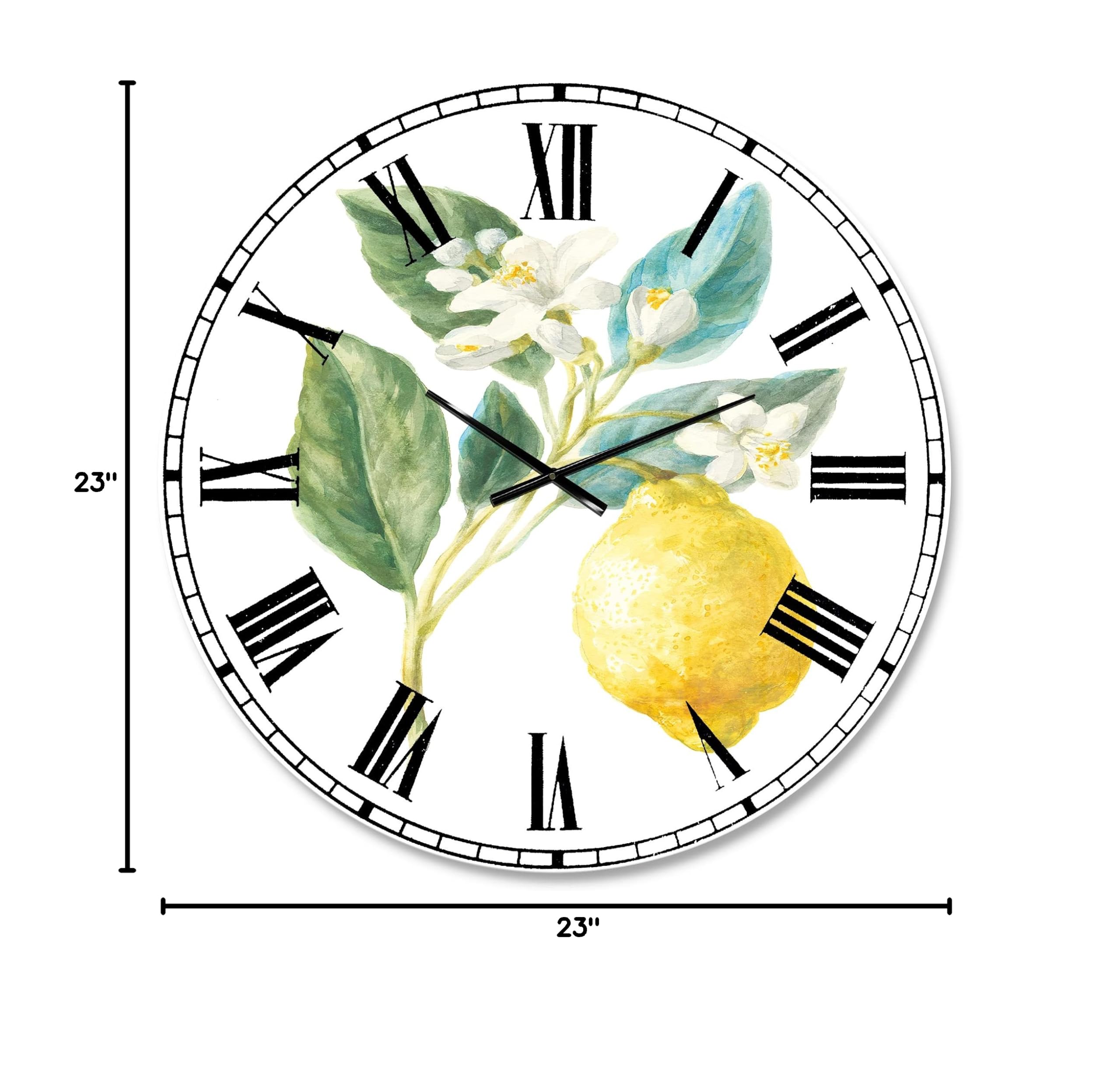 Farmhouse Wall Clock with Floursack Lemon Design - Rustic Decor for Home, Bedroom, Bathroom, Office & Living Room | Perfect for Country Style Kitchens & Cozy Reading Nooks