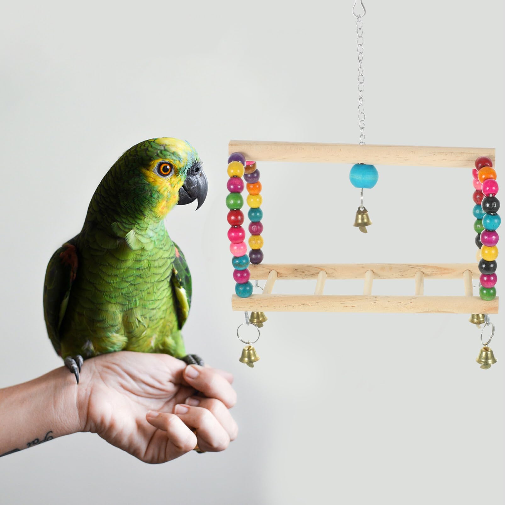 **Natural Wooden Bird Perch & Swing Toy Set - Chewing Ladder Bridge for Parrots, Parakeets, Lovebirds - Cage Accessories for Hanging, Standing & Play - Perfect for Small Birds' Exercise & Entertainment**