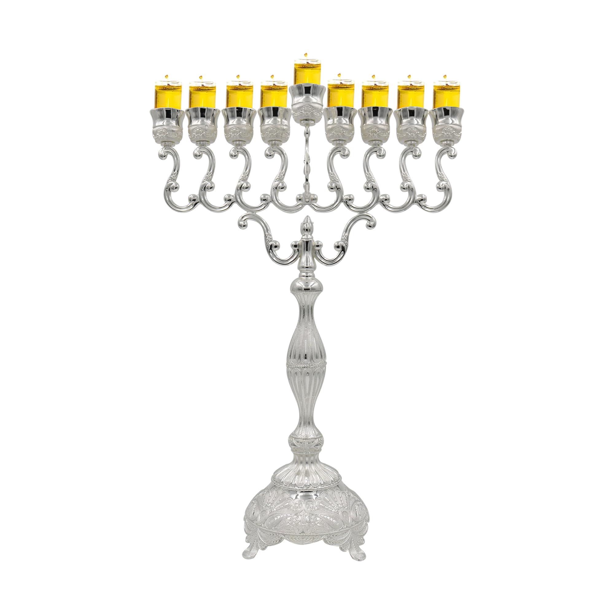 Majestic Silver-Plated Hanukkah Menorah with Filigree Design (MN-HA240) | 27