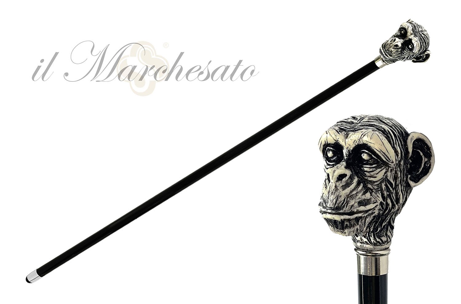 Ivory Lacquered Walking Cane with Monkey Handle - Premium Support for Hiking, Elderly Mobility & Fashion Accessory