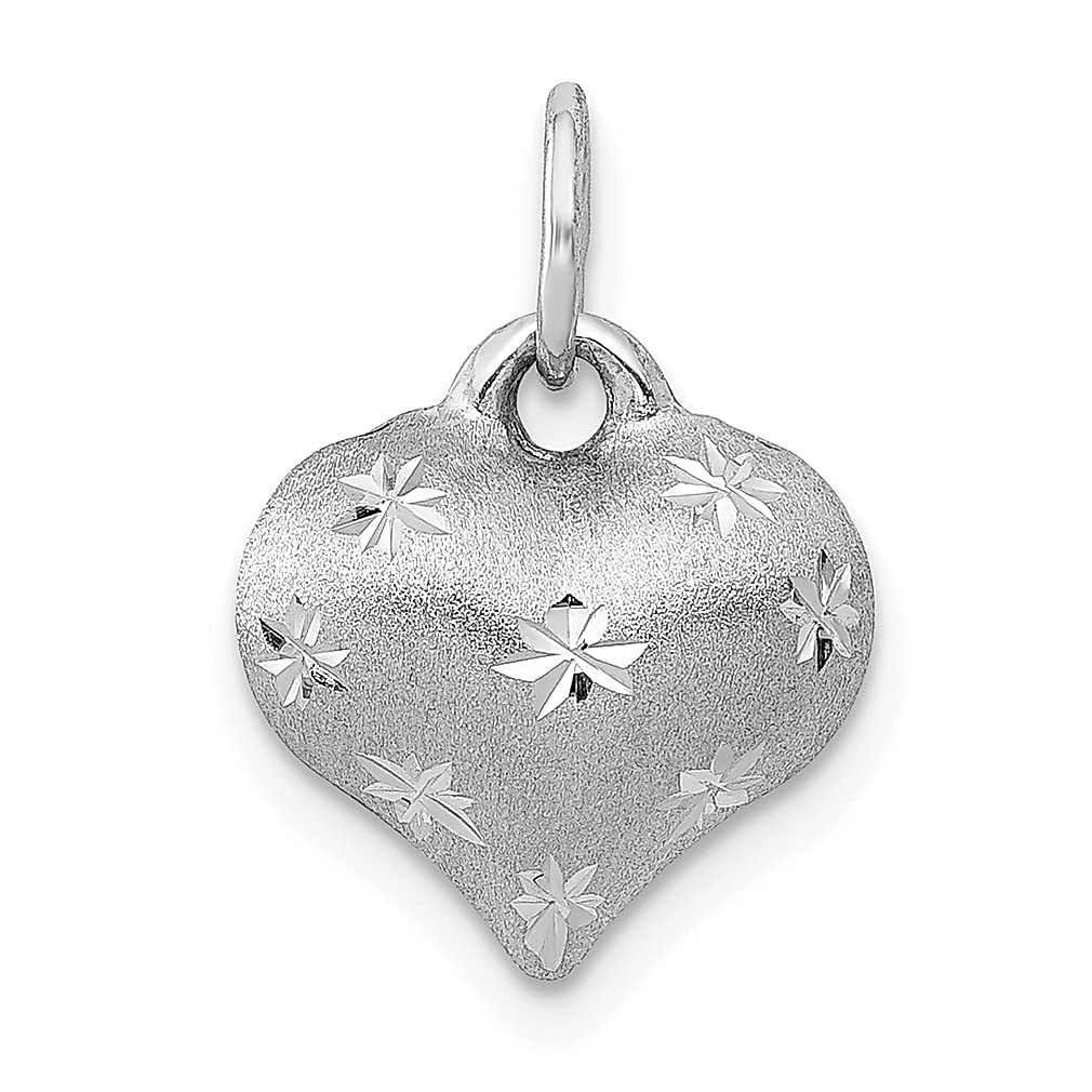 14K White Gold Satin Diamond-Cut 3D Puffed Heart Pendant Necklace - Elegant Love Charm Jewelry for Women | Perfect Gift for Her, Anniversary, Valentine's Day & Special Occasions