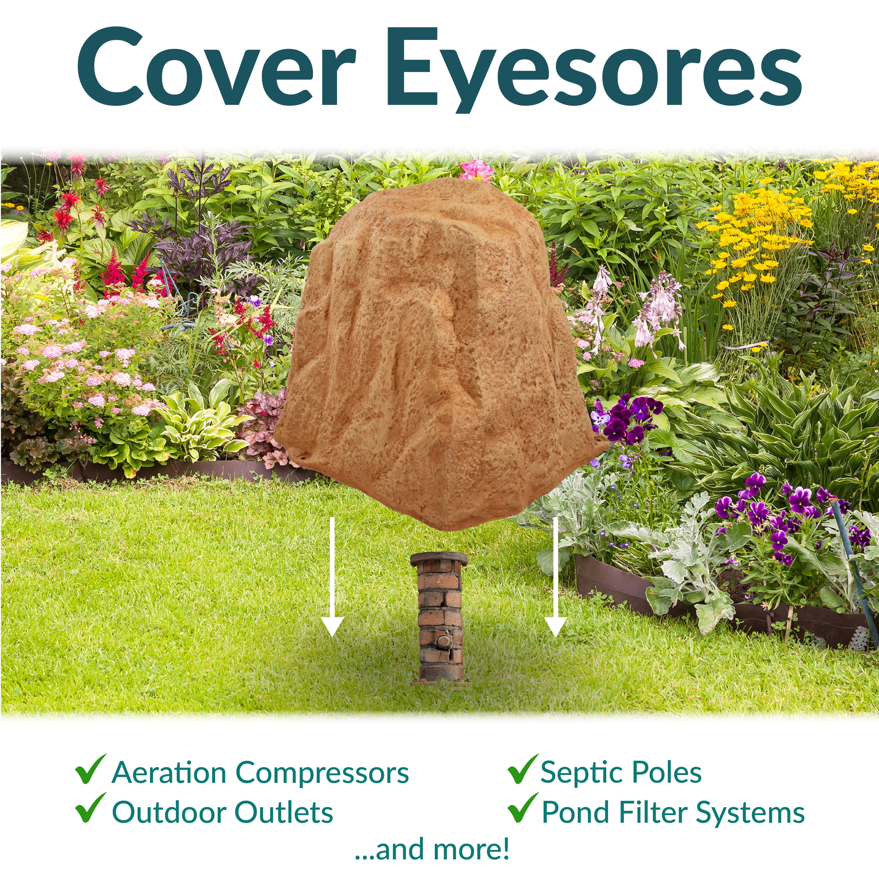 Sunnydaze Polyresin Landscape Rock Cover with Stakes - Decorative Outdoor Garden Rock Cover for Yard, Lawn, and Patio - Perfect for Hiding Utility Boxes, Cables, and Unsightly Objects