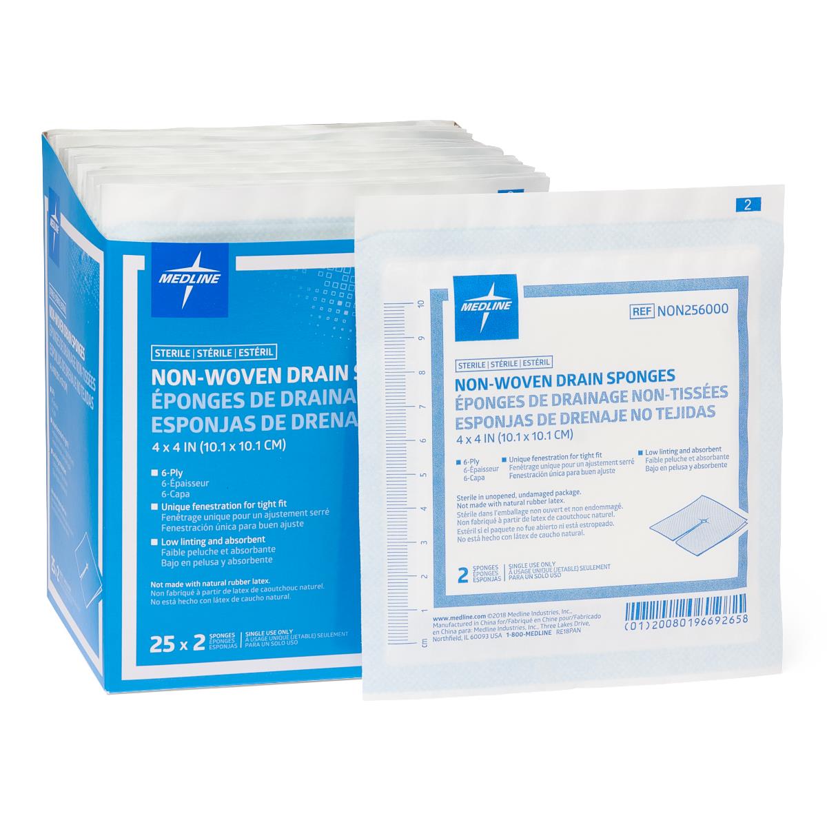 Medline Sterile Nonwoven Gauze Drain Sponges - Premium Wound Care Dressings for First Aid, Surgical & Post-Op Recovery | Medical-Grade Absorbent Pads for Hospitals & Home Use