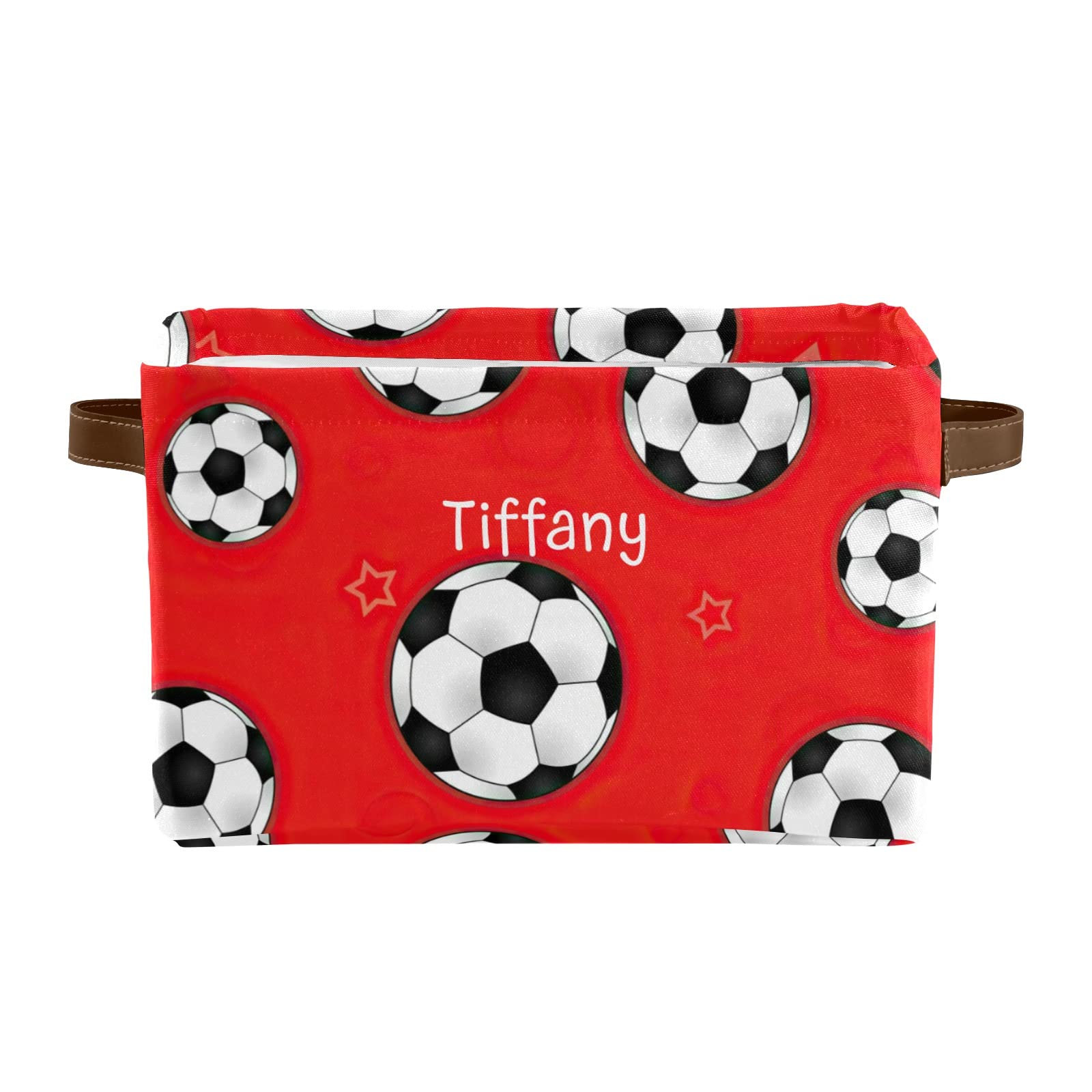Personalized Football-Themed Red Storage Basket Bin with Name - Large Storage Cube Box with Handles for Home, Office, Bedroom & Closet Organization - Perfect for Toys, Blankets & Shelves (1 Pack)