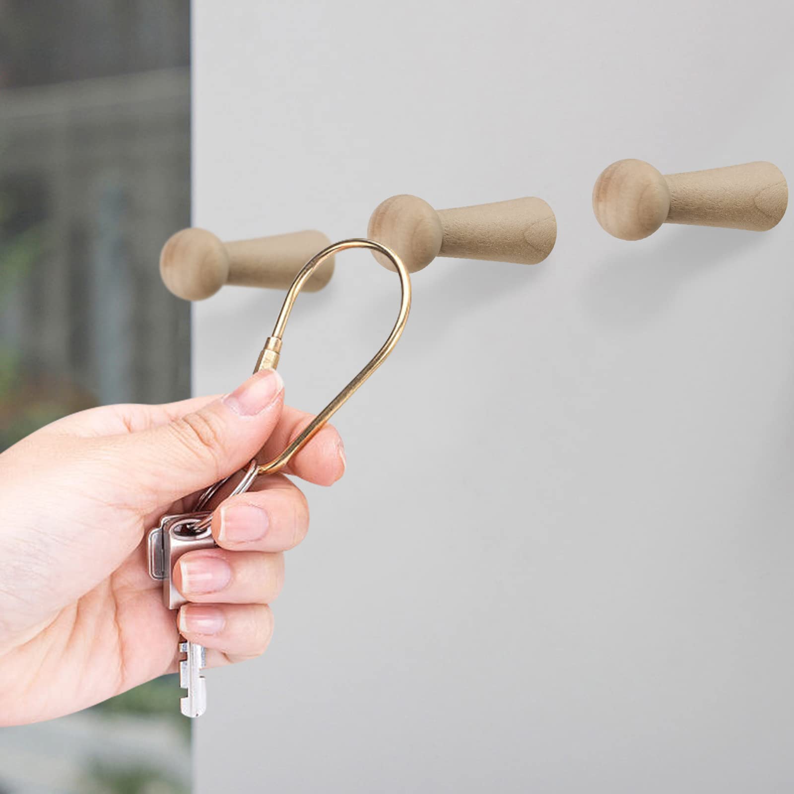 10 Pack Natural Solid Wood Screw-On Hooks - Heavy Duty Coat Hooks, Towel Hooks & Shaker Pegs for Bathroom, Living Room, Closet & Garden Organization (Unfinished Wood) - Perfect for Hanging Robes, Hats, Bags & Outdoor Decor