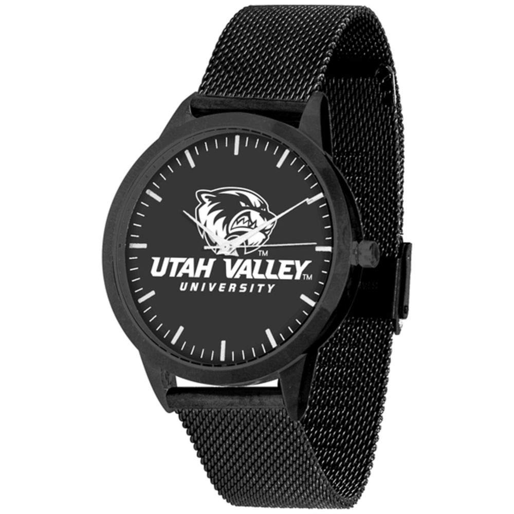 Utah Valley Wolverines Mesh Statement Watch - Black Band & Dial - Stylish Unisex Sports Watch for Men & Women - Perfect for Casual, Office & Outdoor Activities