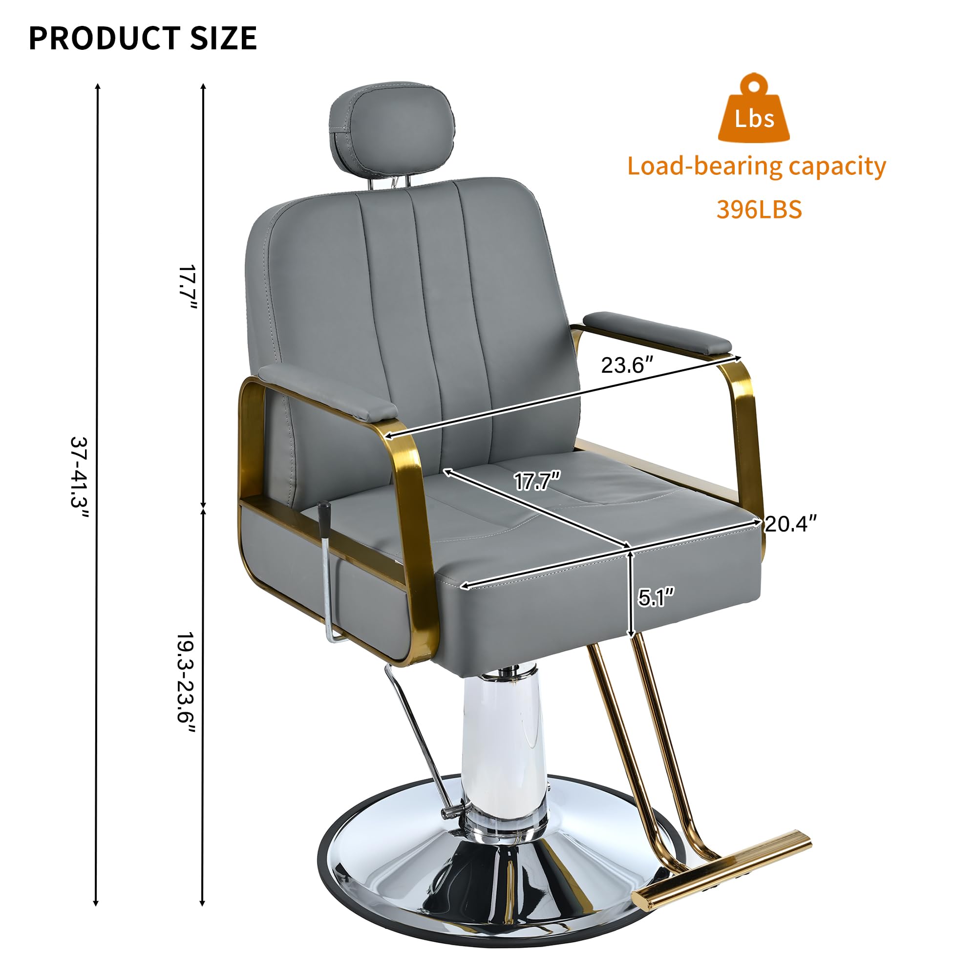 Premium Reclining Barber Chair - 360° Swivel Salon Chair with Heavy Duty Hydraulic Pump for Hair Stylists, Tattoo Artists & Beauty Salons | Max 400 Lbs Capacity | Gray | Ideal for Haircuts, Shampooing, Tattooing & Spa Treatments