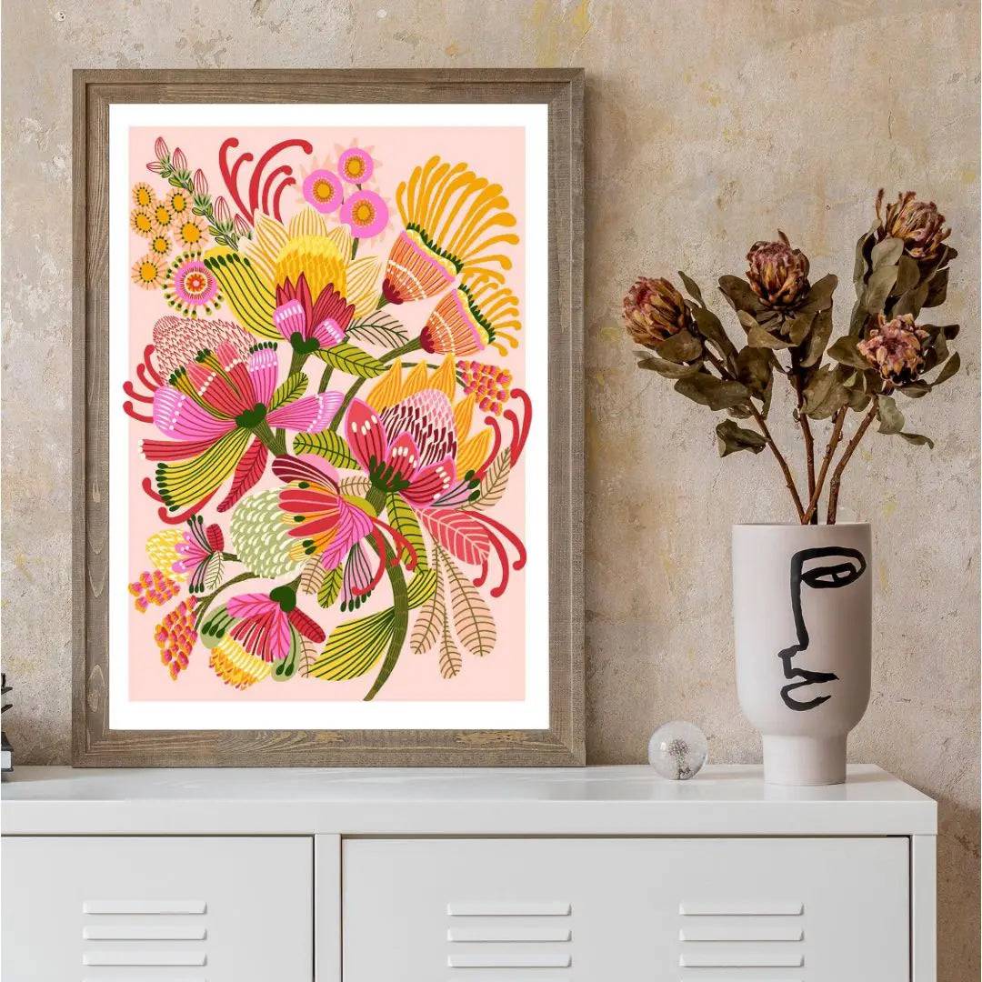 Wild Proteas Modern Wall Art Print - Vibrant Floral Decor for Living Room, Bedroom & Office | Premium Canvas Painting for Home & Office Decor