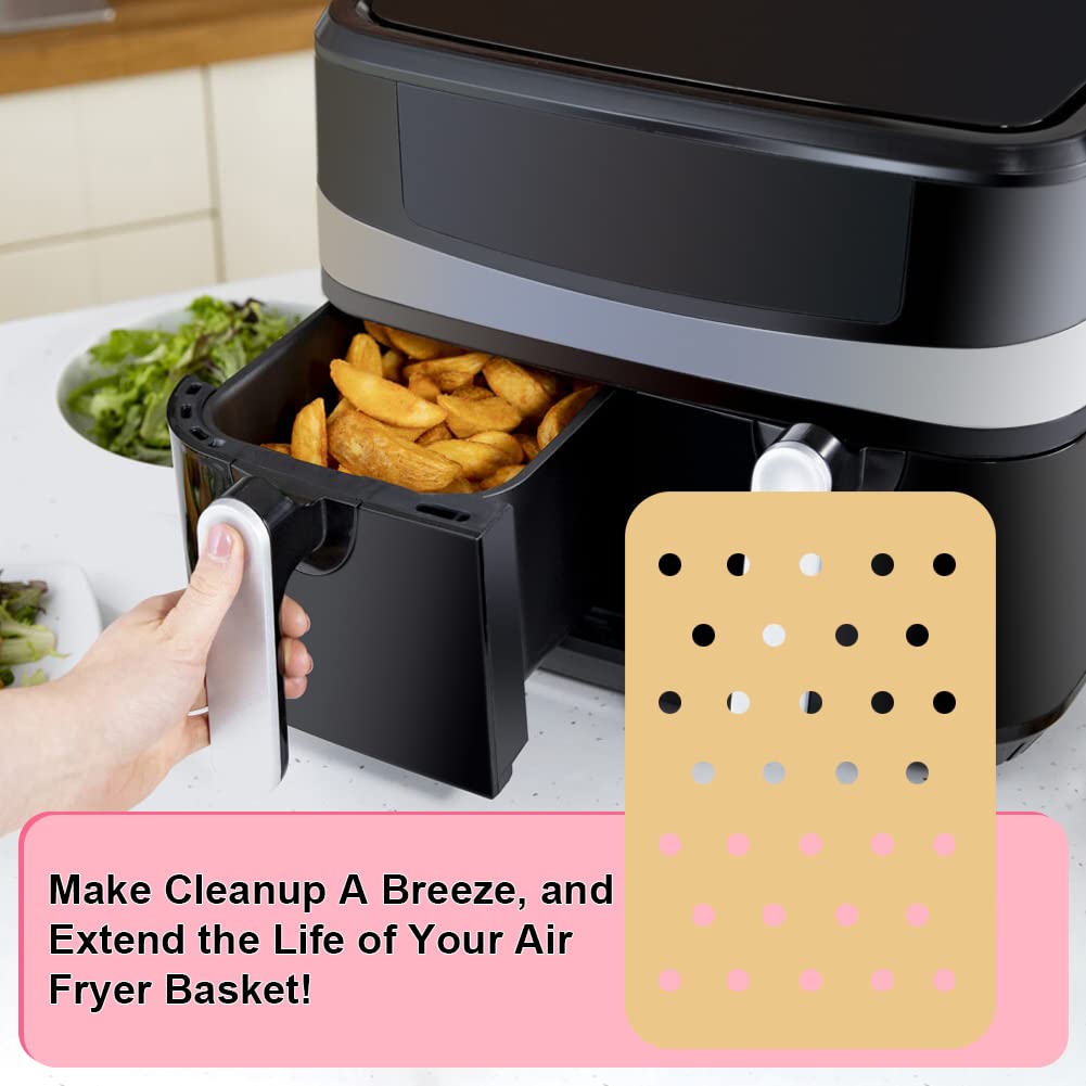 BYKITCHEN 100pcs Nonstick Air Fryer Liners Square - Compatible with Ninja Foodi Dual Zone Air Fryer & AF300UK, Unbleached Parchment Paper for Healthy Cooking | Perfect for Roasting, Baking, and Air Frying Chicken Wings, Vegetables, and Snacks
