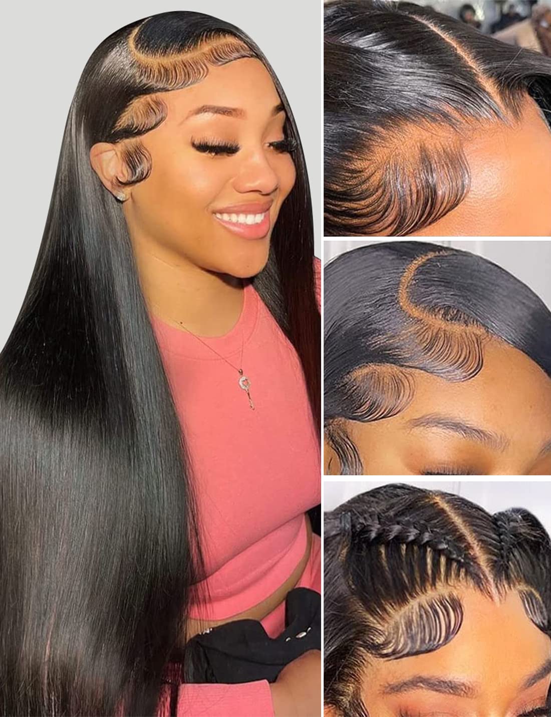 13x4 HD Transparent Lace Front Wigs Human Hair - Pre Plucked with Baby Hair, 180% Density Brazilian Straight Human Hair Wigs for Black Women | Natural Hairline, Black Color, 24 Inch | Perfect for Daily Wear, Special Occasions & Protective Styling