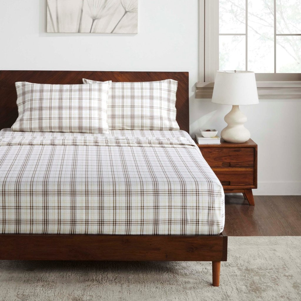 Soft Plaid Flannel Cotton Bed Sheet Set - Classic Farmhouse Style with Deep Pockets - Perfect for Cozy Winter Nights & Rustic Home Decor