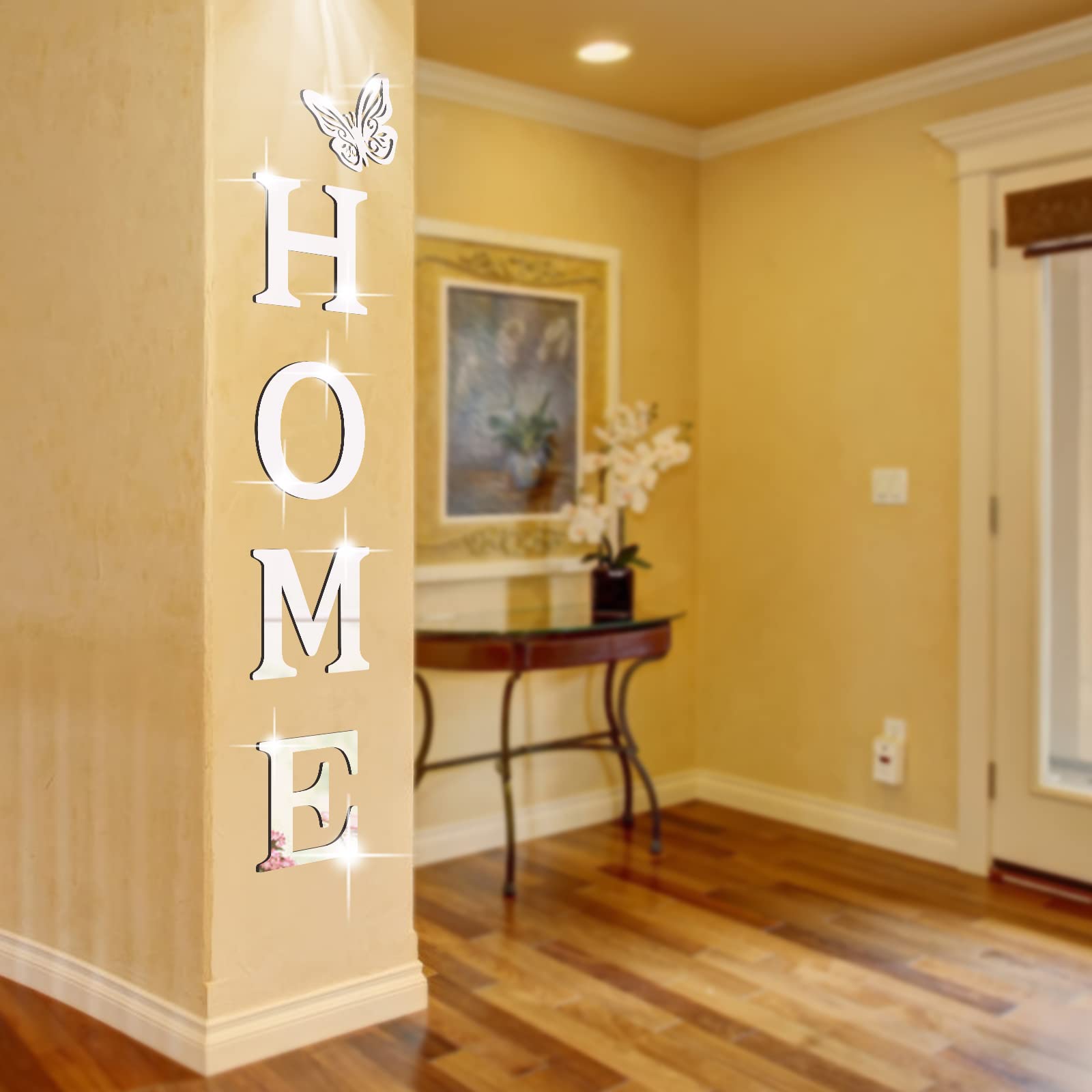 Modern Silver Wall Decor Letters & Mirror Stickers for Living Room Home Sign