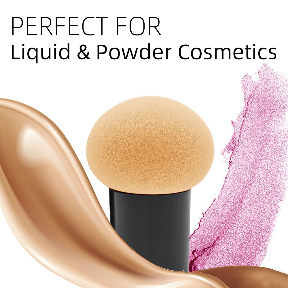 Dolovemk Mushroom Head Makeup Puff Brush with Handle - Powder Sponge Blender for Flawless Finish