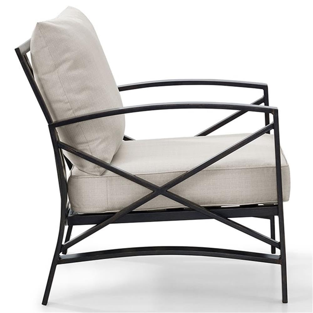Oil Rubbed Bronze Metal and Oatmeal Fabric Patio Arm Chair - Outdoor Lounge Seating for Garden, Deck, and Poolside Relaxation