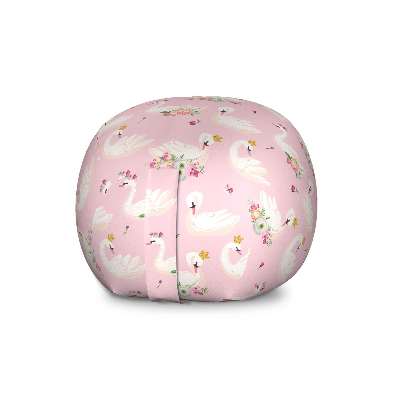 Ambesonne Large Washable Storage Toy Bag Chair - Floral Swan Design with Crown, Rose Pink Stuffed Animal Organizer for Kids' Room, Nursery, or Playroom | Perfect for Organizing Toys, Blankets, and Plushies