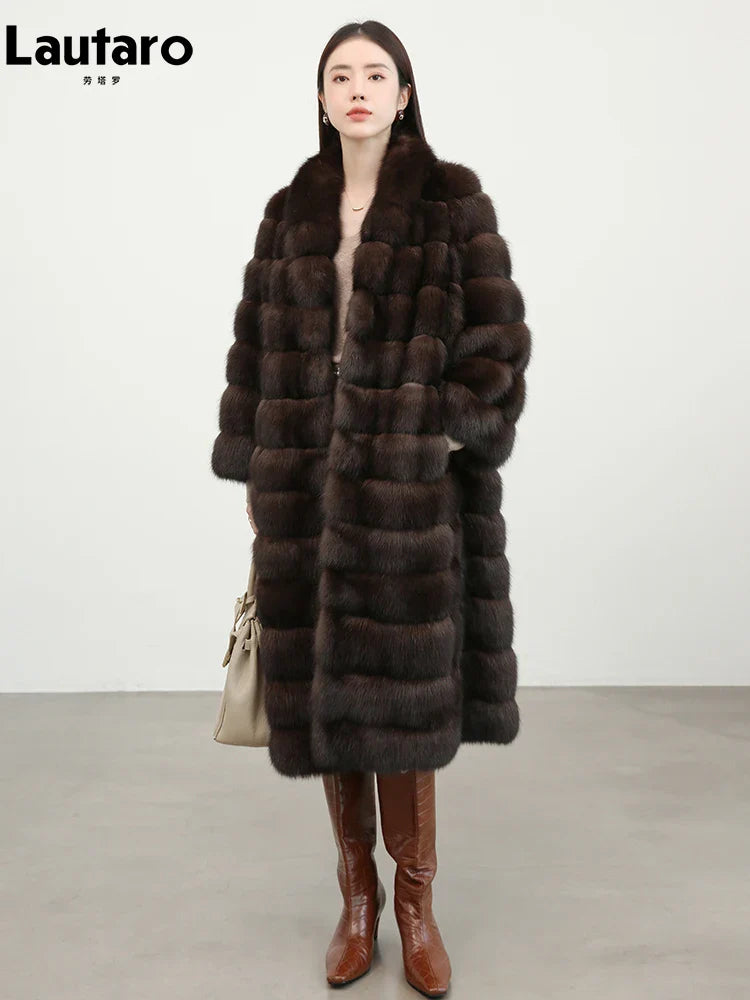 Luxury Faux Sable Fur Coat for Women - Warm Thick Fluffy Winter Overcoat with Shawl Collar | Elegant Outerwear for Fall Winter Fashion, Parties & Cold Weather