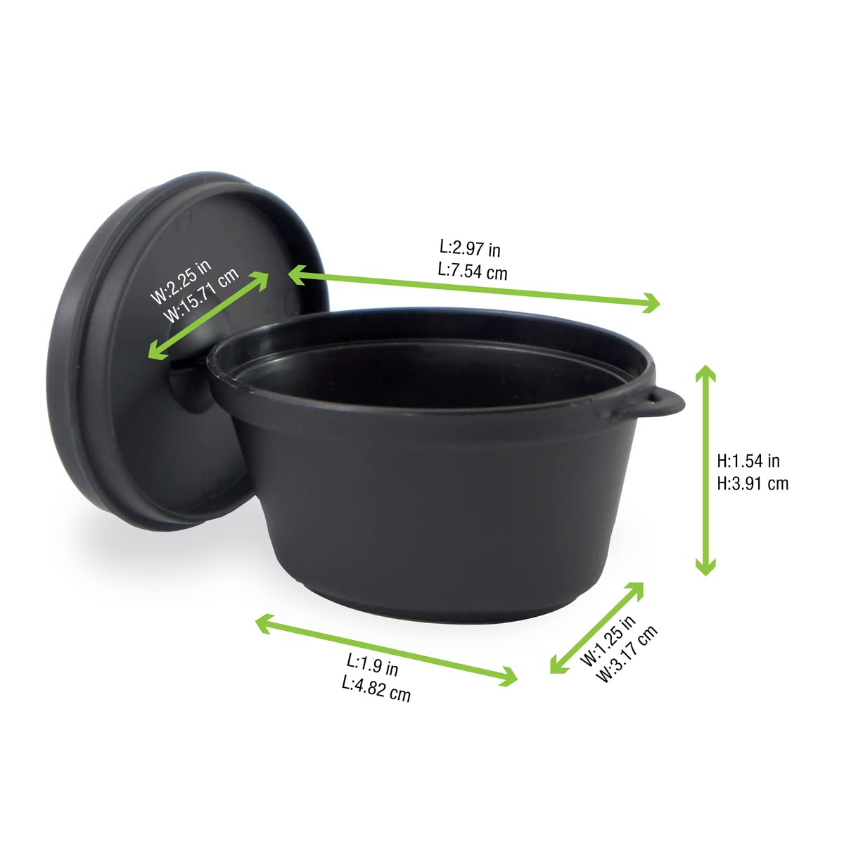 PacknWood 209MBMCOC - 2.5 oz Small Black Plastic Containers with Lids (Case of 200) - Round Food Storage Pots for Spices, Dressings, Samples & Crafts - BPA-Free Mini Containers for Home, Kitchen & DIY Projects