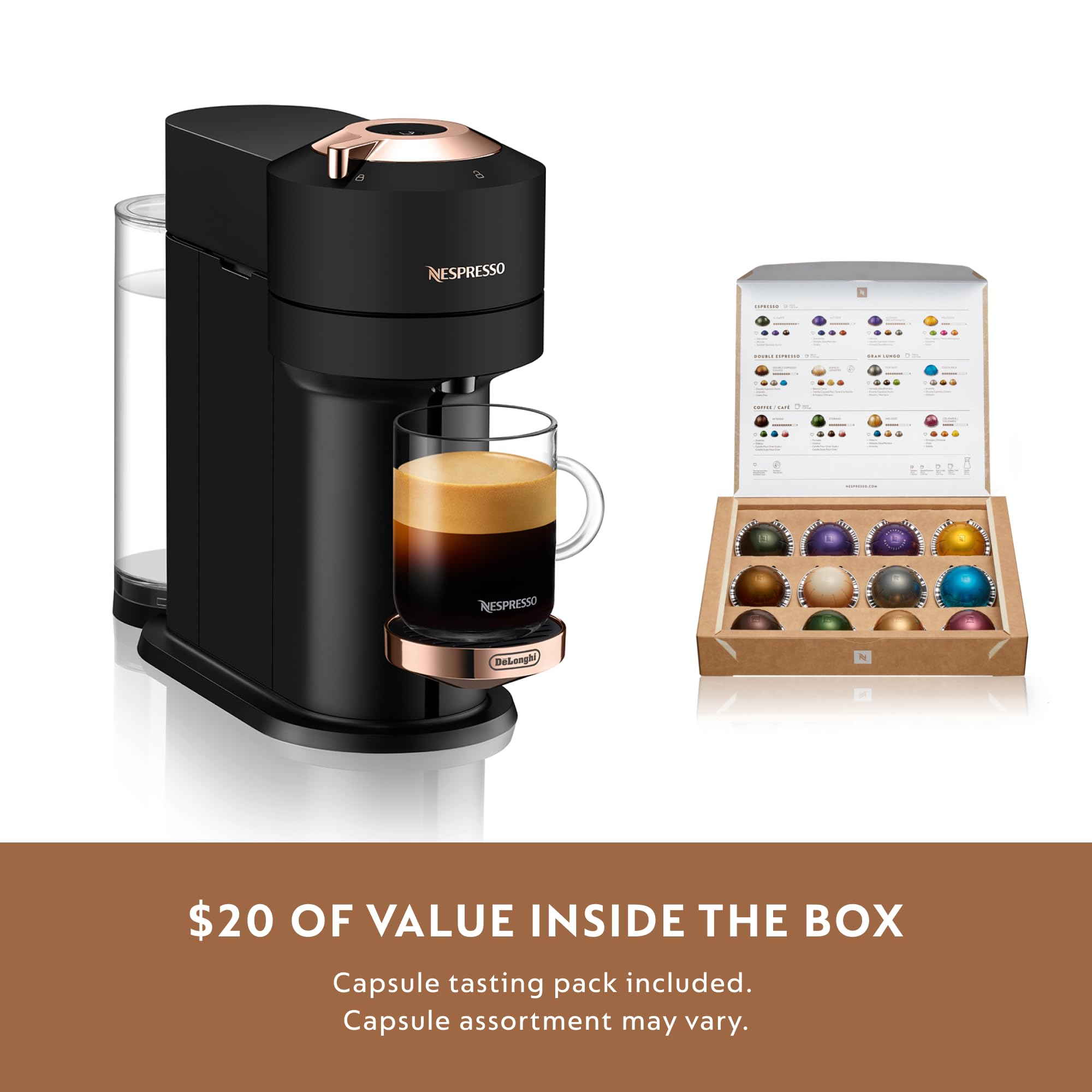Nespresso Vertuo Coffee and Espresso Maker Machine - Matte Black & Rose Gold | Single-Serve Pod Brewer for Home, Office & Gifts | Perfect for Morning Coffee & Afternoon Espresso Breaks