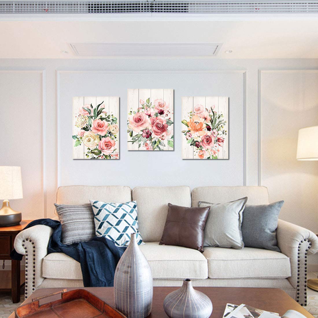 Framed Pink Flower Wall Art - 12x16 Canvas for Bedroom, Bathroom & Kitchen Decor