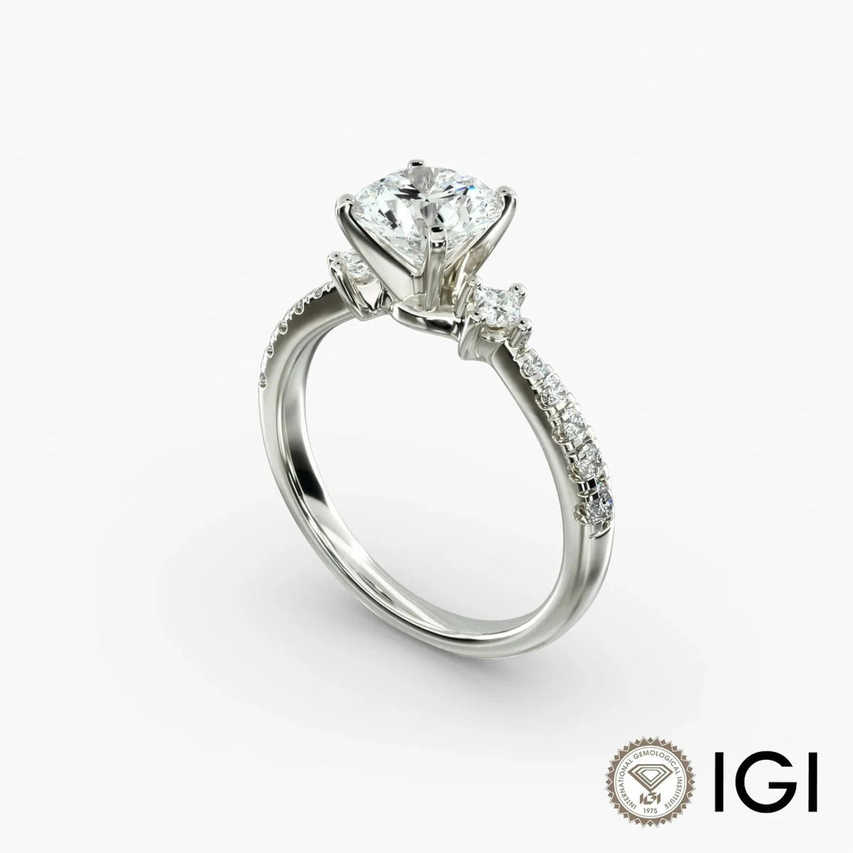 Luxury Pavé Three Stone Lab Grown Diamond Ring - 14K/18K Gold East West Engagement Ring for Women | Anniversary, Proposal, Wedding Gift Idea