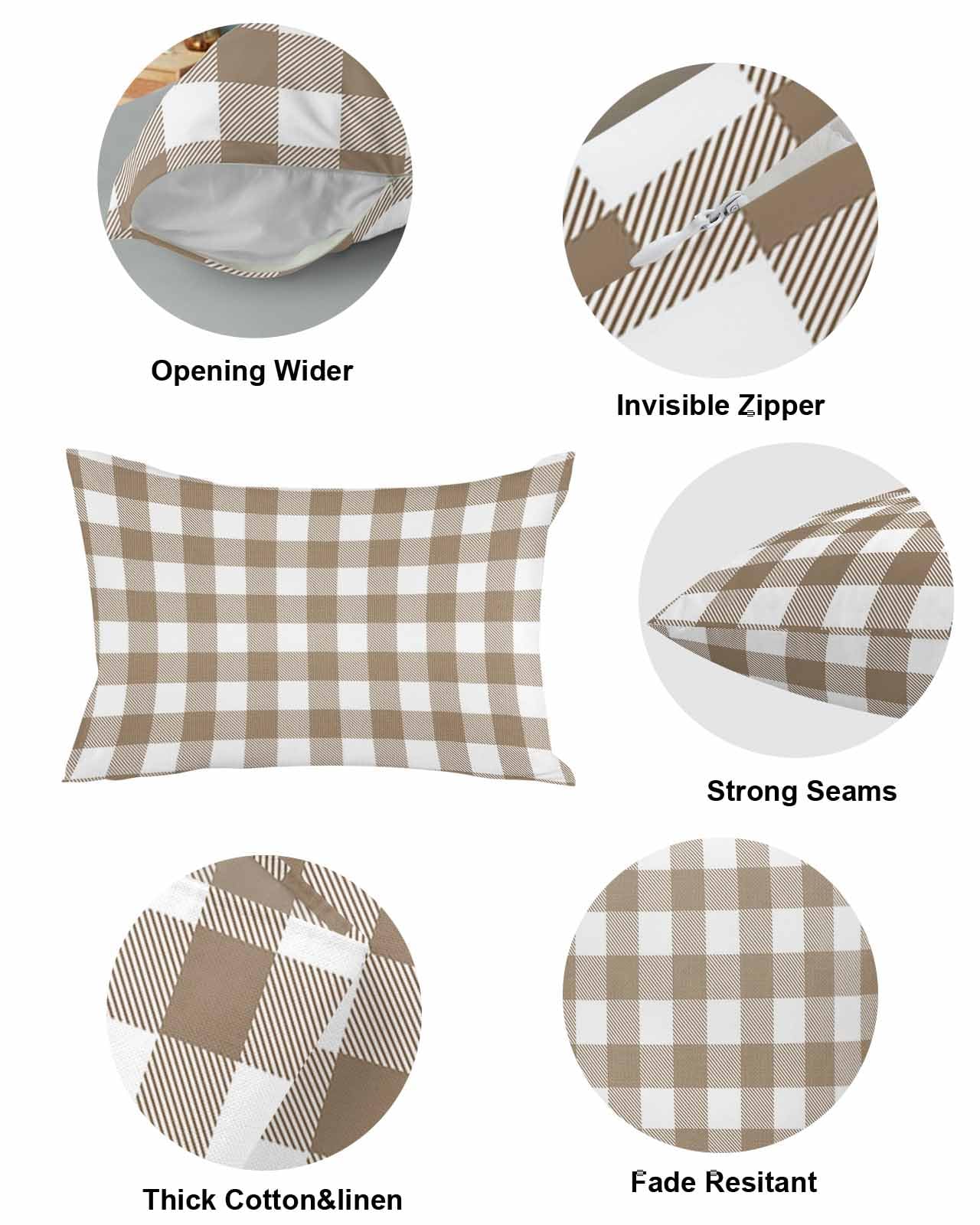 20x12 Inch Buffalo Check Plaid Throw Pillow Covers Set of 2 - Light Brown Soft Decorative Cushion Cases for Couch, Sofa, Bedroom & Farmhouse Decor | Cozy Home, Car and Garden Accent Pillows