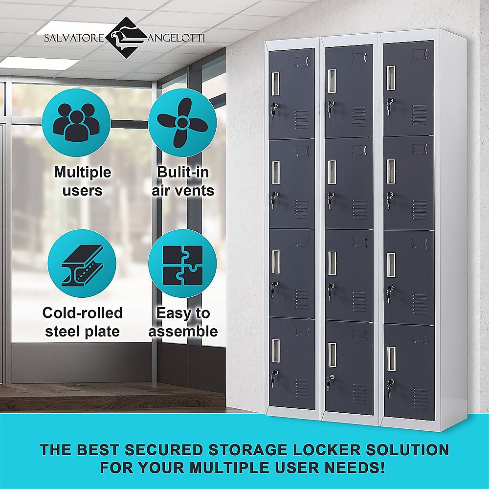 12-Door Locker with Standard Lock & Keys - Secure Storage for Office, Gym, Shed, School & Home | Ideal for Personal Belongings, Equipment & Valuables Protection