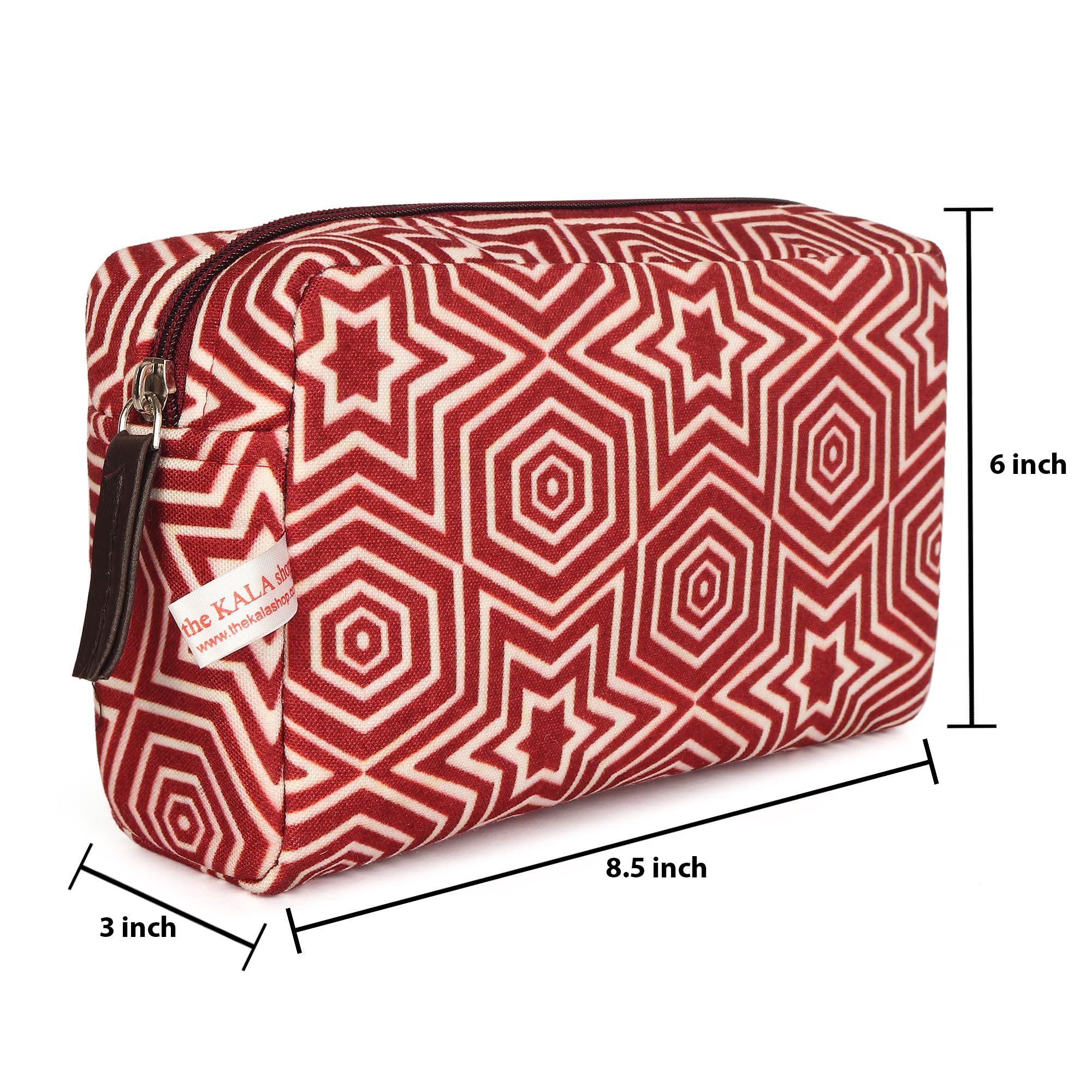 Stylish Geometric Print Makeup Pouch for Women - Cosmetic Organizer, Travel Toiletry Bag & Utility Pouch (Red) - Perfect for Travel, Gym & Everyday Essentials Storage