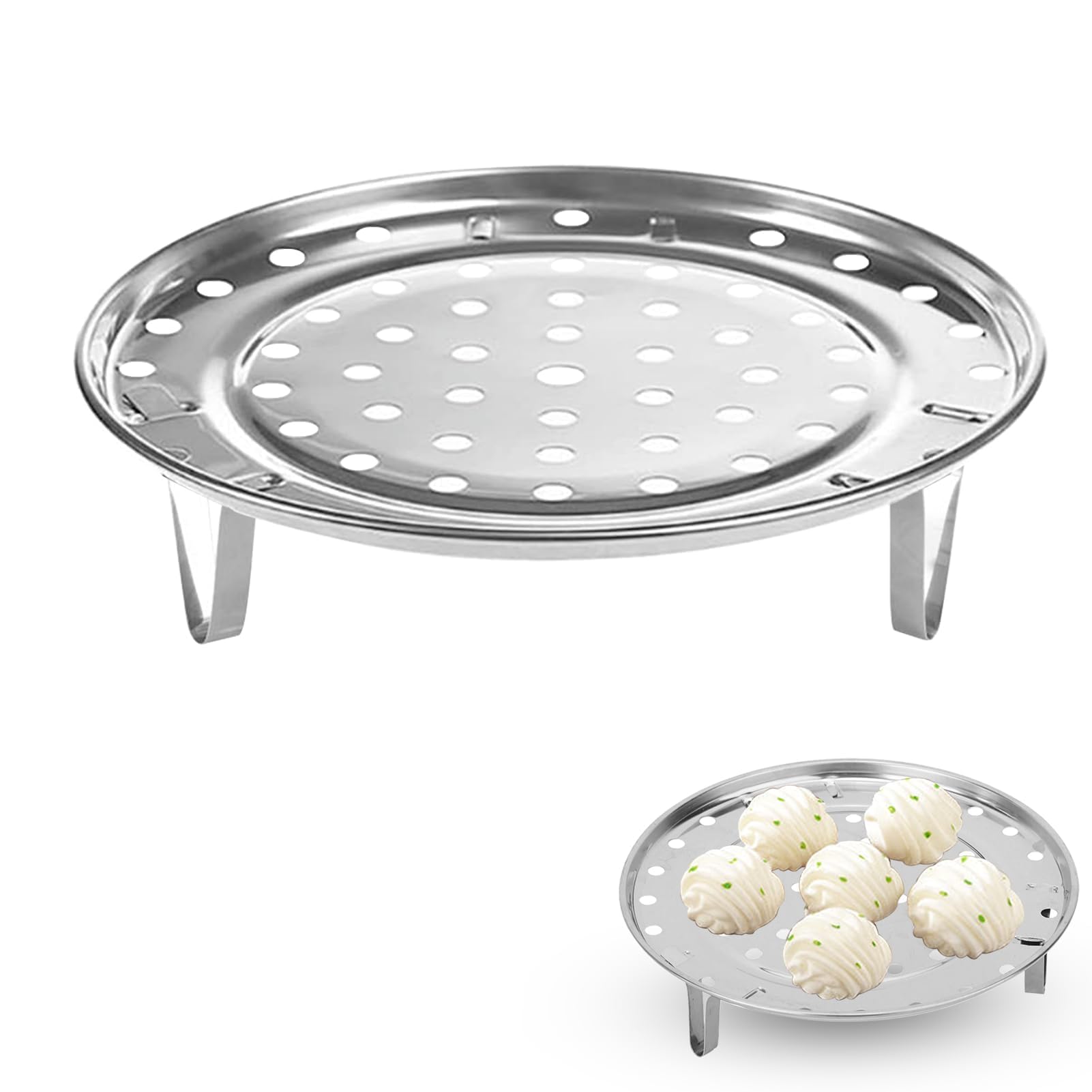 Stainless Steel Steamer Rack 7.9 Inch with Removable Legs - Round Steam Tray for Pressure Cooker, Canner, Instant Pot & Cookware (20x20x5cm) - Perfect for Vegetables, Dumplings & Seafood Cooking