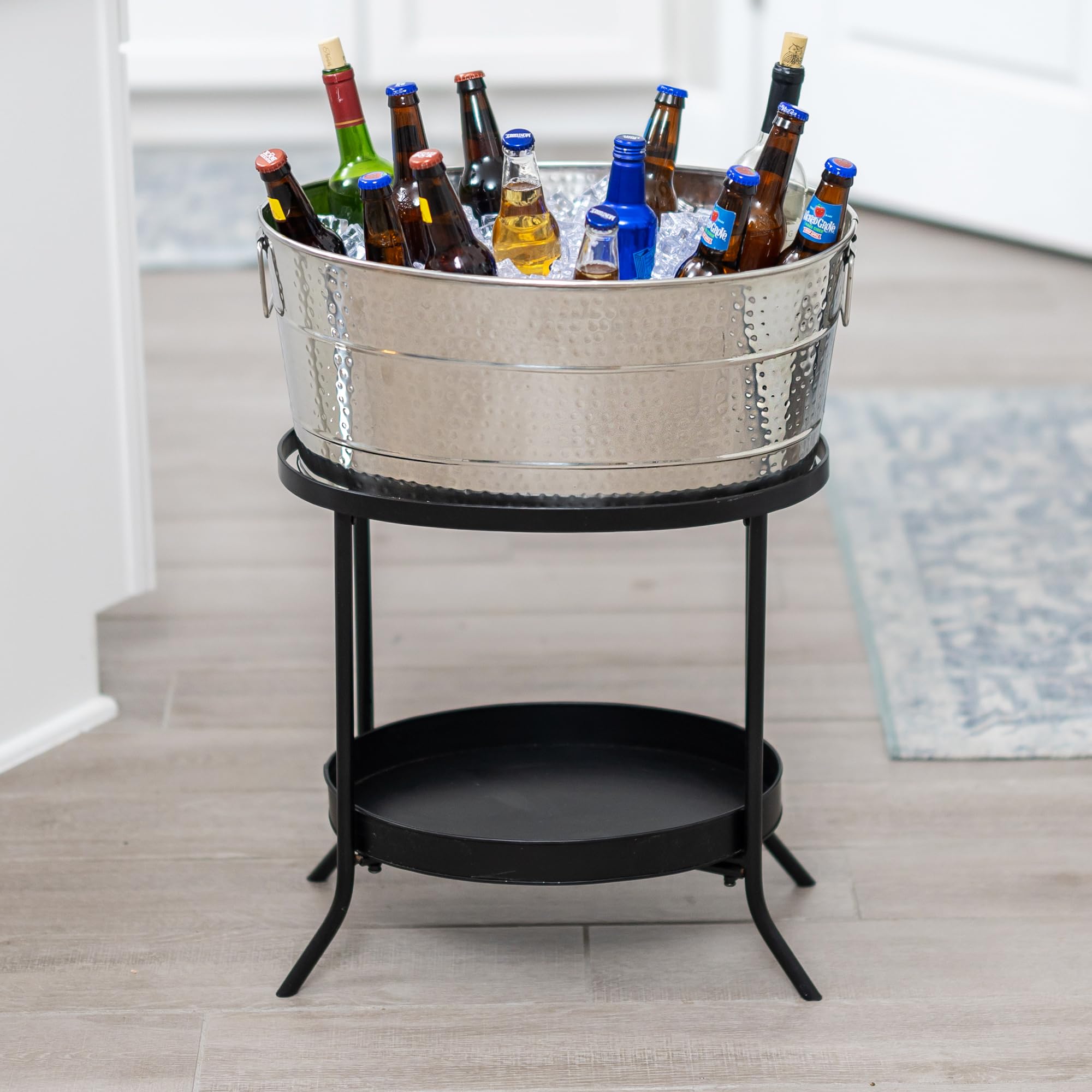 BREKX Aspen Stainless Steel Beverage Cooler Tub with Stand - Large Party Drink Ice Bucket with Bottom Tray Storage - Perfect for Outdoor BBQ, Wedding Receptions & Holiday Gatherings