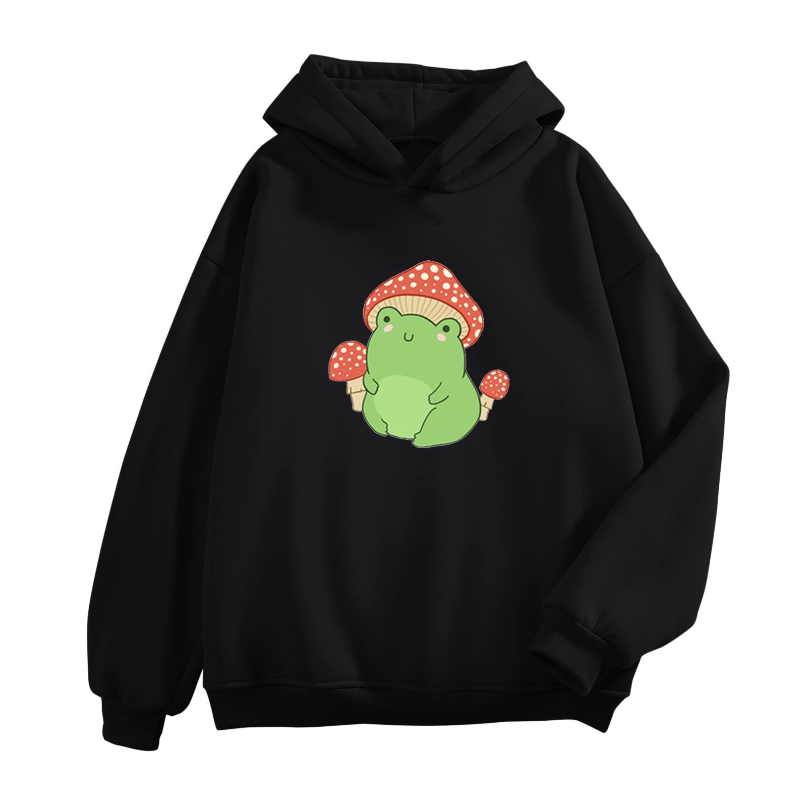 Plus Size Women's Cute Frog & Kawaii Mushroom Hoodie - Zip Up Long Sleeve Sweatshirt for Casual Wear, Street Fashion & Loungewear
