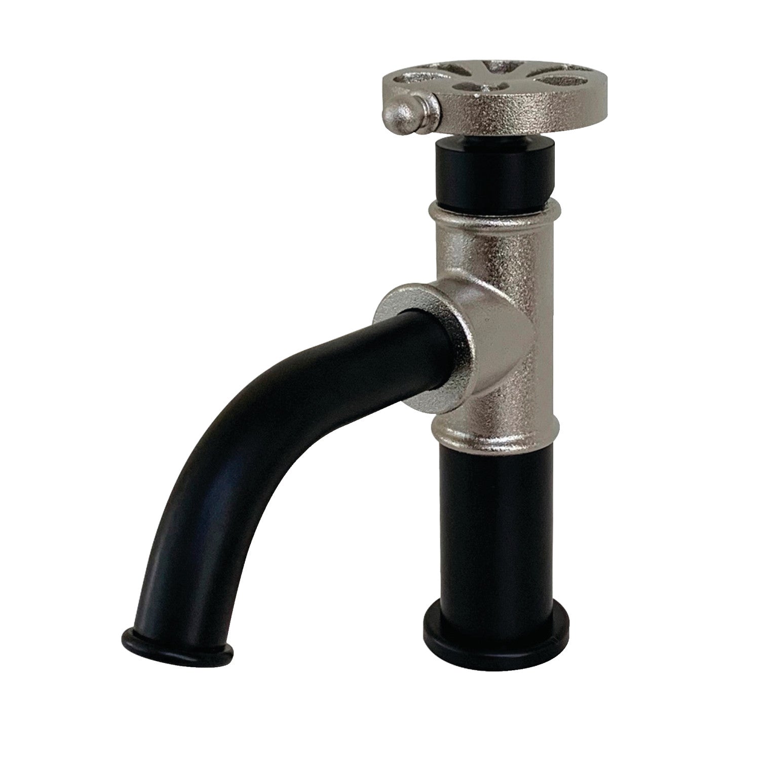 Belknap KS2826RX Single Handle 1-Hole Bathroom Sink Faucet with Push Pop-Up Drain - Matte Black & Polished Nickel Finish - Perfect for Modern Vanities and Small Bathrooms
