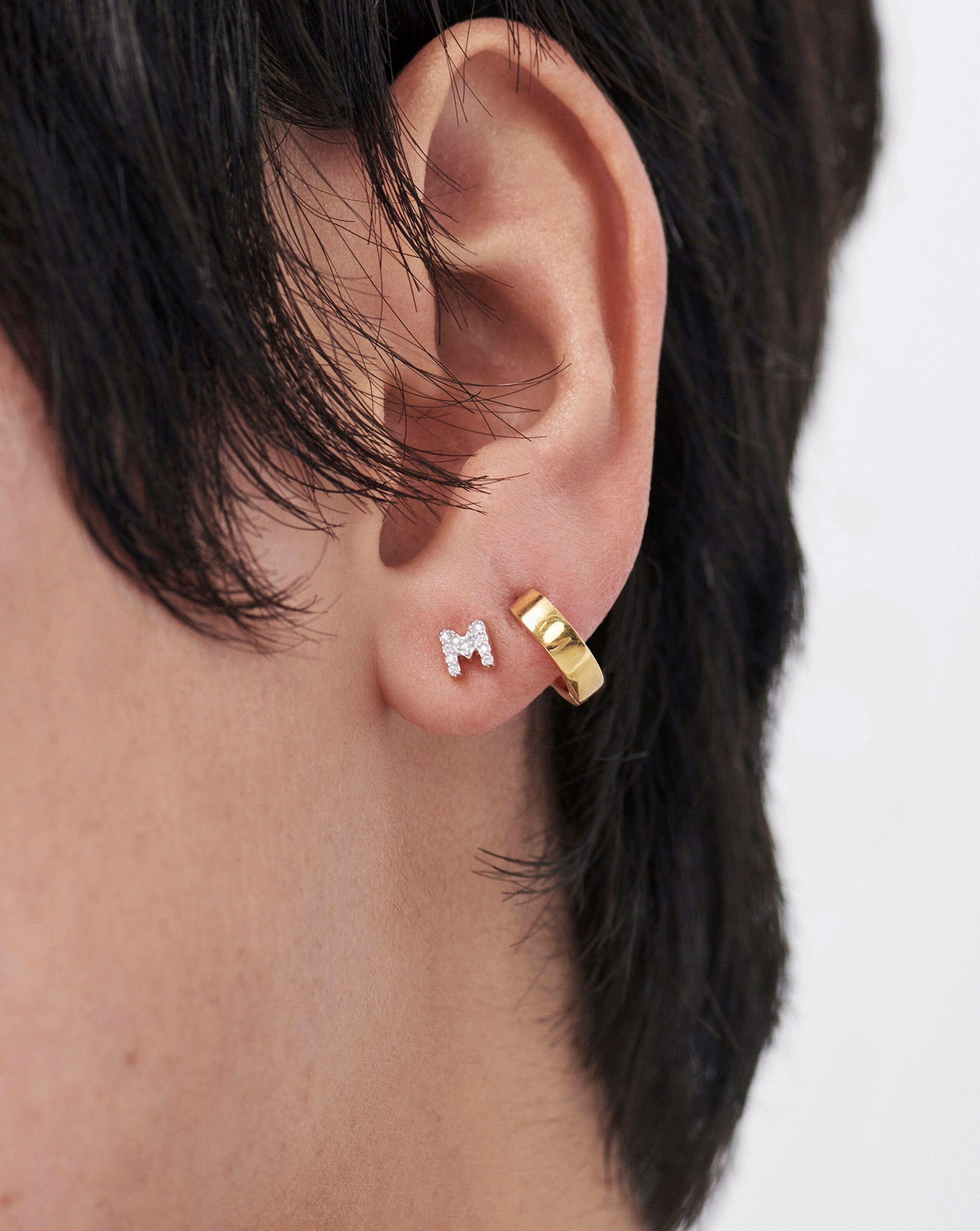 Pave Initial Single Stud Earring - Personalized Initial M | 18k Gold Vermeil & Cubic Zirconia - Perfect for Birthdays, Anniversaries & Everyday Elegance