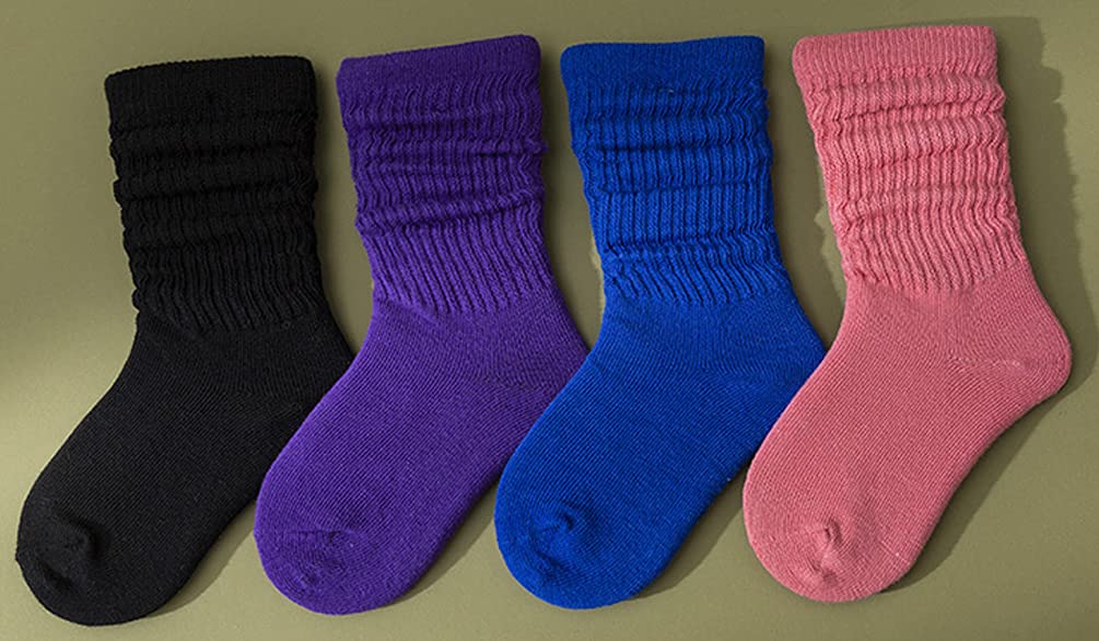 ASUITOFK 6 Pairs Toddler Knee High Cotton Socks - Soft Crew Socks for Girls & Boys, Non-Slip Kids Long Socks for School, Play & Everyday Wear