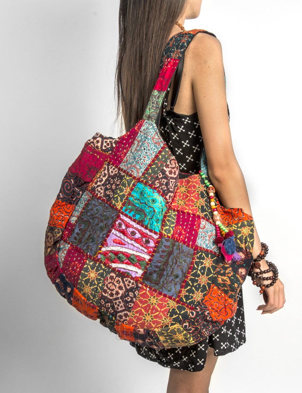Boho Chic Handmade Patchwork Embroidered Shoulder Tote Bag - Hippie Beach Purse for Women, Red Casual Everyday Roomy Laptop Bag (Perfect for School, Market, Travel & Festival Use)