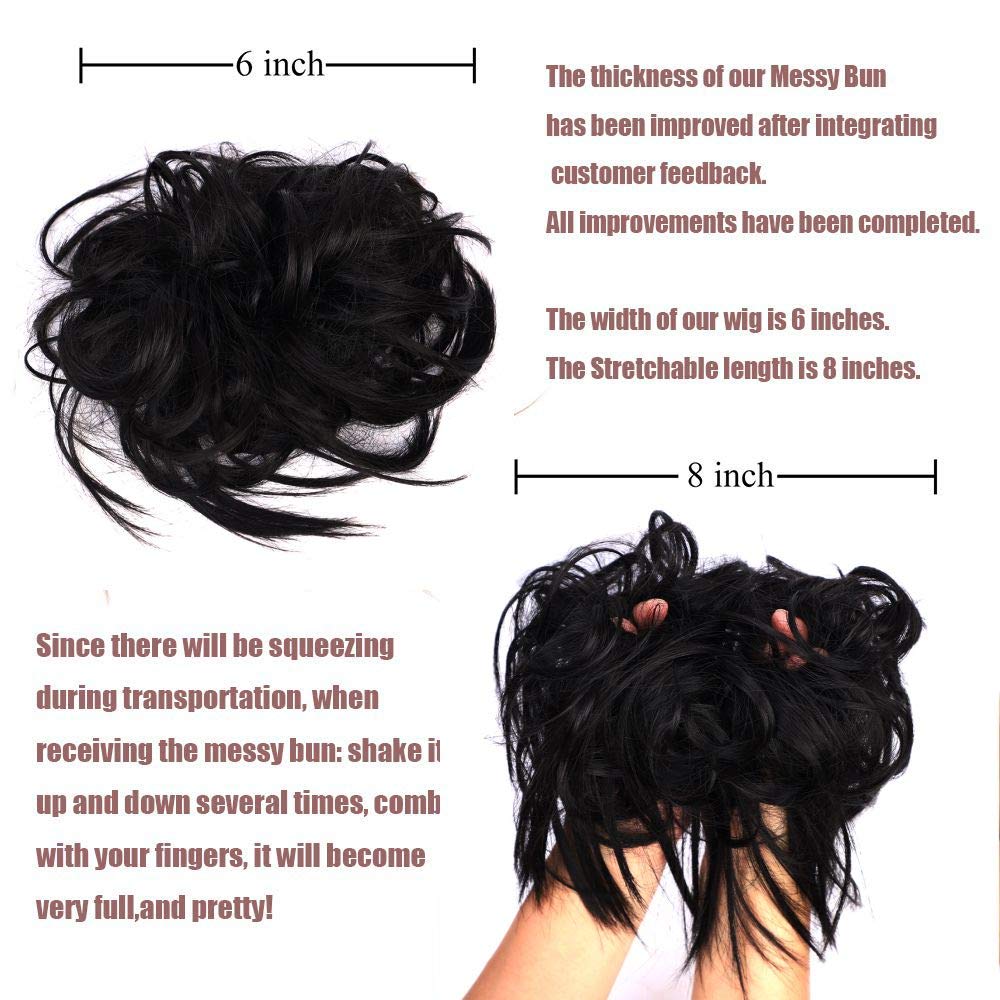 Lativ Messy Hair Bun Tousled Updo Hair Scrunchie with Elastic Band - Women's Hair Accessories for Ponytail & Bun Hairstyles (Black) - Perfect for Casual, Work & Party Looks