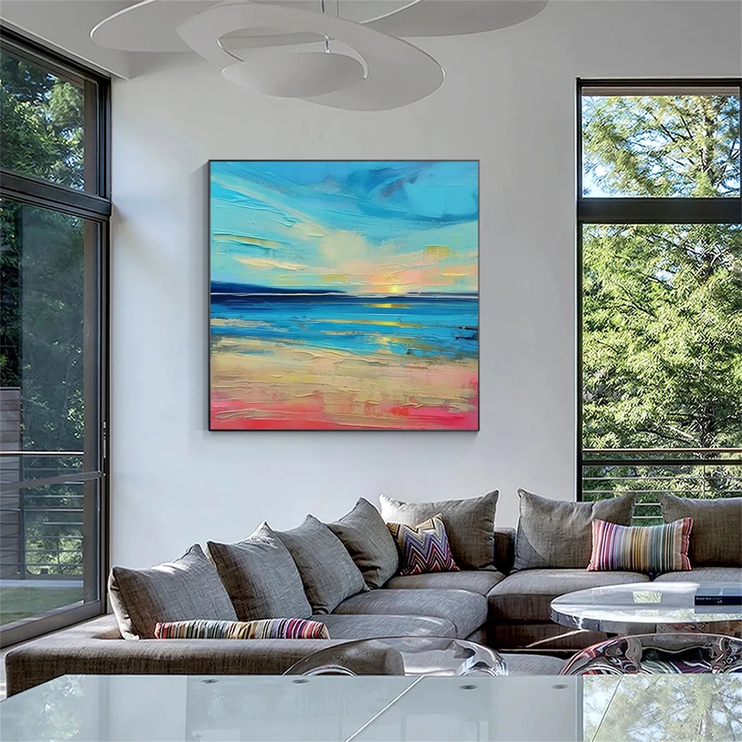 Ocean and Sky Painting #OS 187 - Handmade Canvas Wall Art for Home & Office Decor - Perfect for Living Room, Bedroom, or Office Wall Decoration
