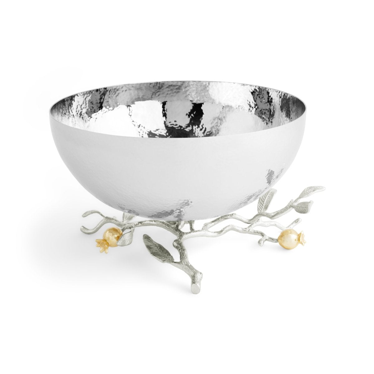 Elegant Pomegranate Silver & Gold Serving Bowl - Perfect for Holiday Parties, Wedding Receptions & Formal Dining - Handcrafted Decorative Fruit Bowl for Entertaining