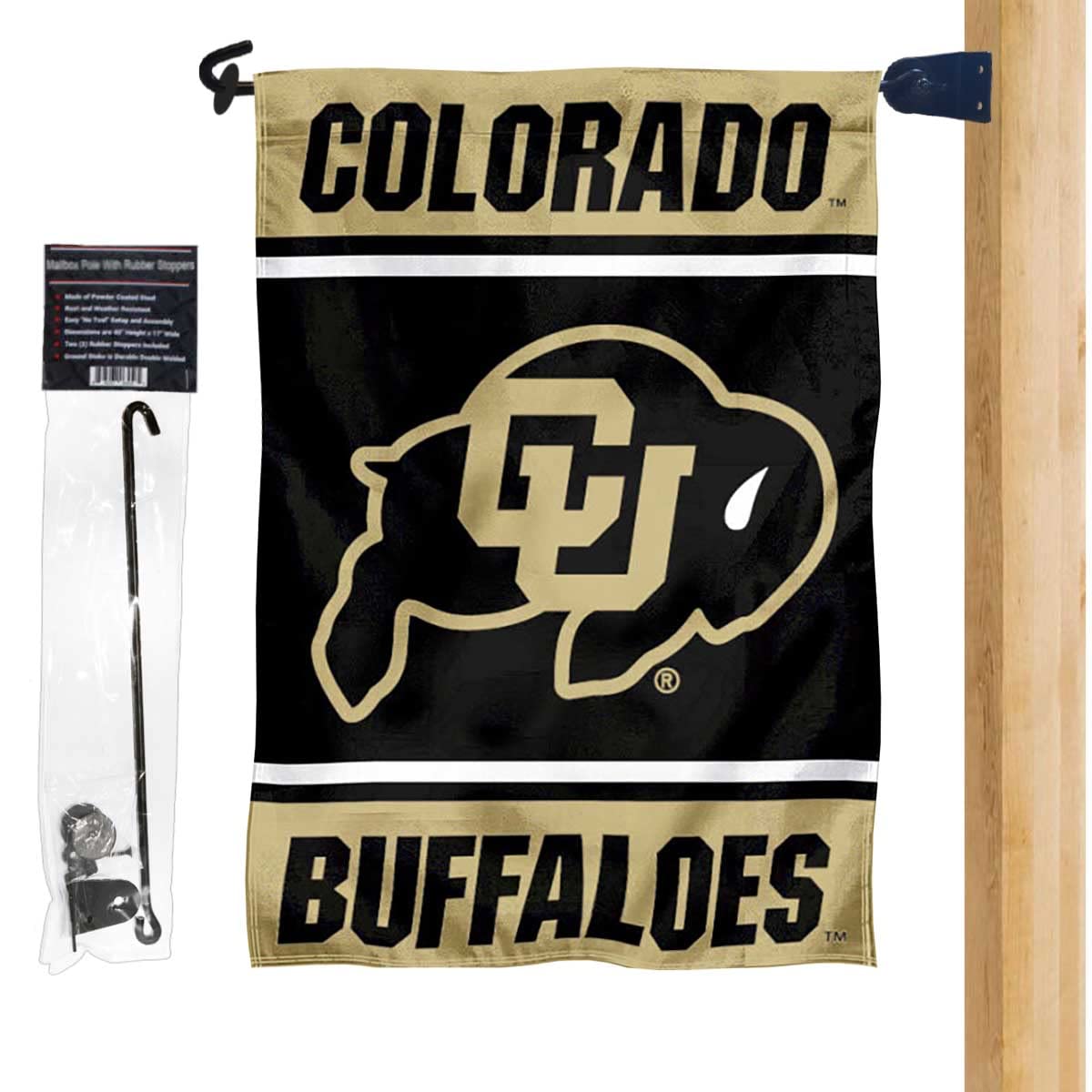 Colorado Buffaloes Garden Flag & Mailbox Post Pole Mount Holder Set - College Flags & Banners Co. | Perfect for NCAA Football Tailgates, School Spirit Displays & Home Decor