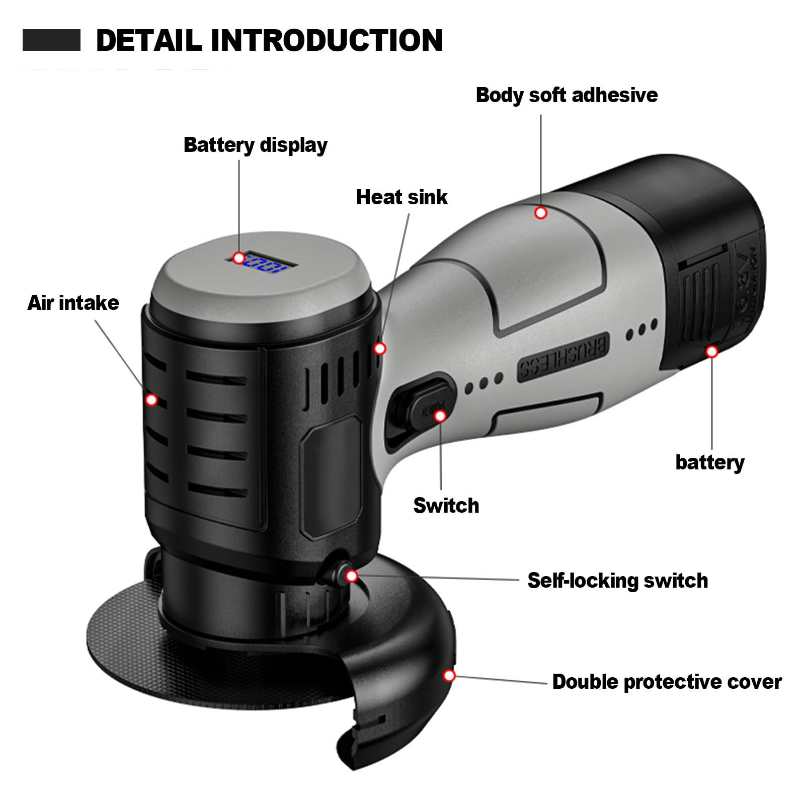 Brushless Cordless Angle Grinder Kit - 19500 RPM Mini Electric Grinder with 2x16.8V 2000mAh Batteries & 6 Cutting Discs - Handheld Power Tool for Metal, Wood Cutting and Polishing - Perfect for DIY Projects, Metal Fabrication and Woodworking