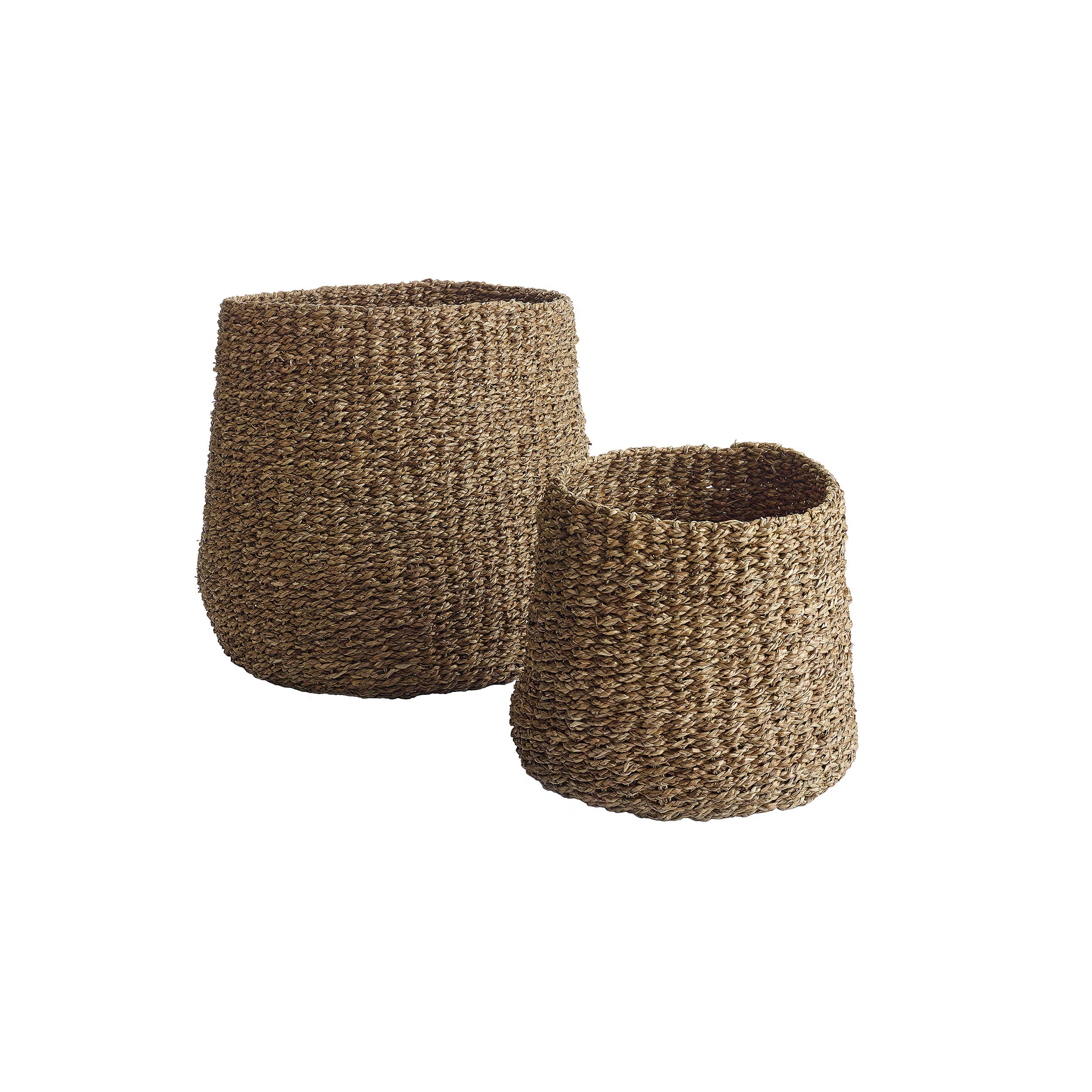 Stonington Woven Seagrass Storage Baskets - Set of 2 Round Tapered Nested Bins for Home Organization | Perfect for Living Room, Bedroom & Bathroom Storage