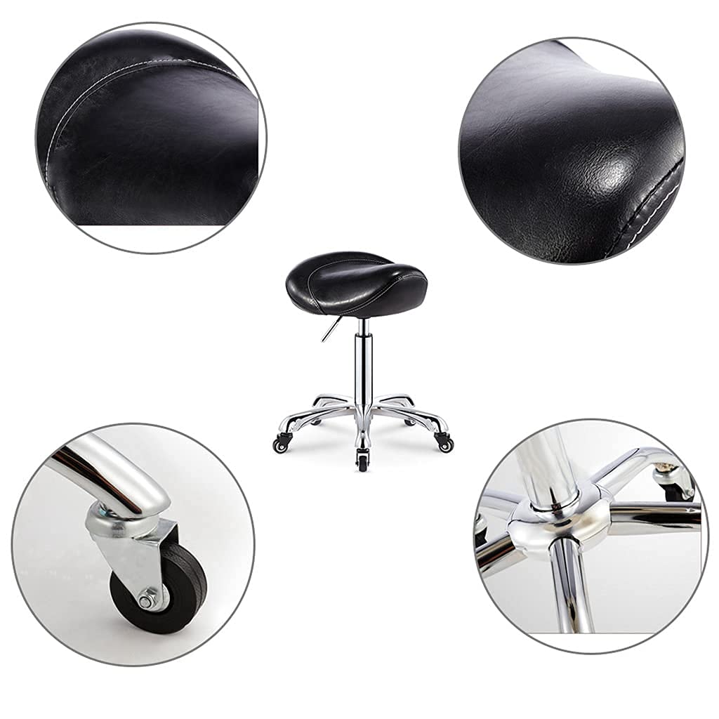 ESNY Hydraulic Adjustable Saddle Stool - Ergonomic Rolling Massage Chair for Salon, Spa & Clinic - Swivel Drafting Seat with Comfortable Cushion (Gold) - Perfect for Hair Stylists, Tattoo Artists & Therapists